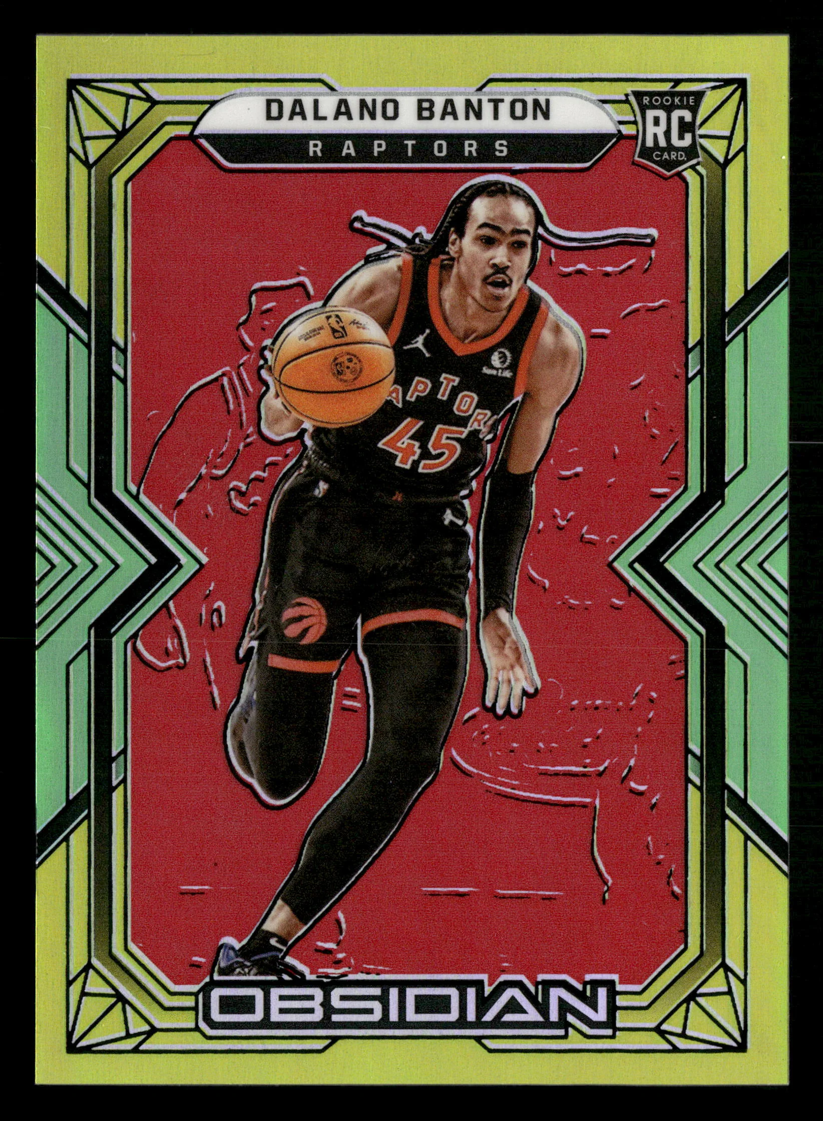 2021-22 Obsidian #177 Dalano Banton Electric Etch Red Yellow Green Flood RC #/99