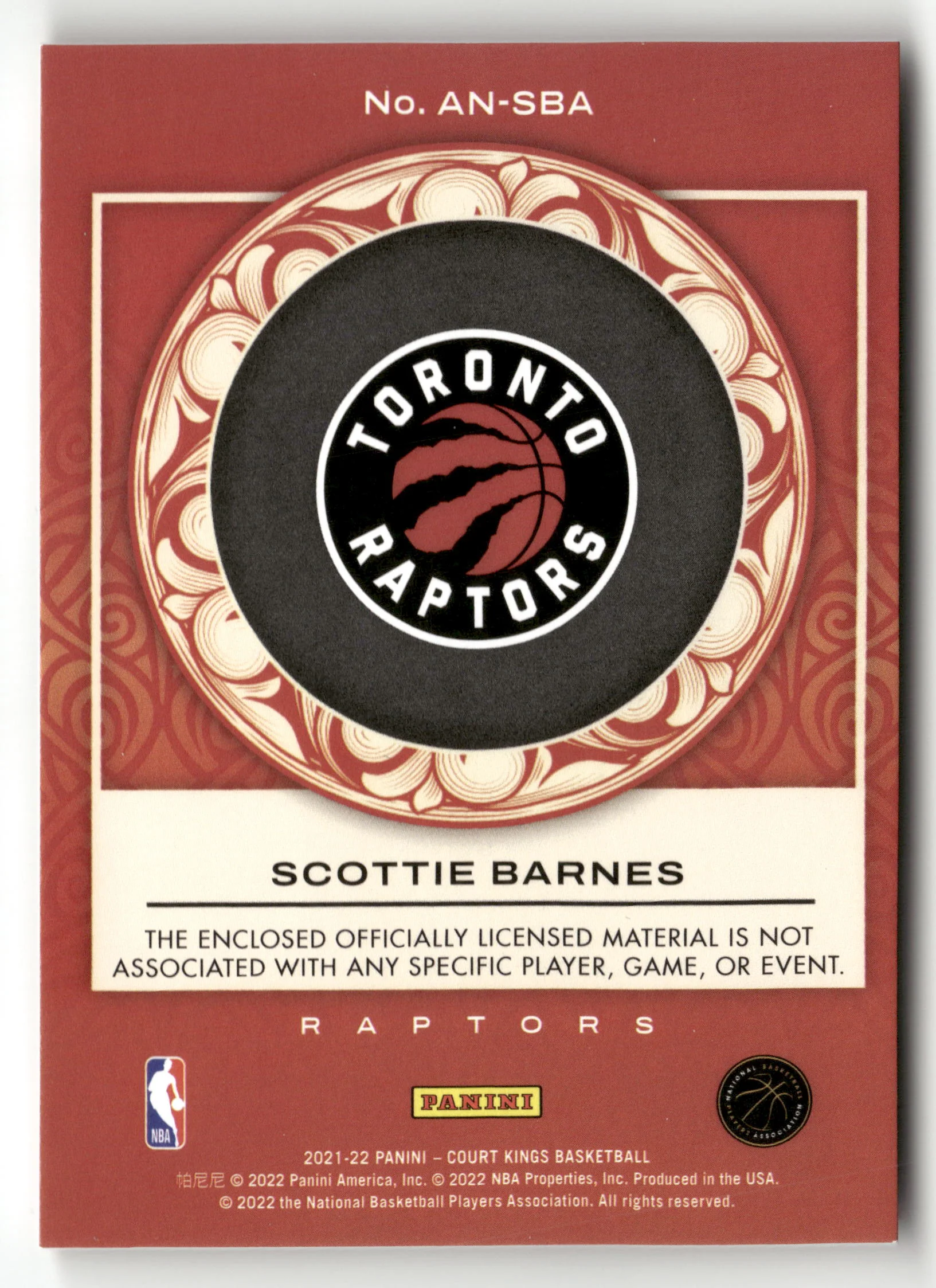 2021-22 Panini Court Kings #AN-SBA Scottie Barnes Art Nouveau - Image 2