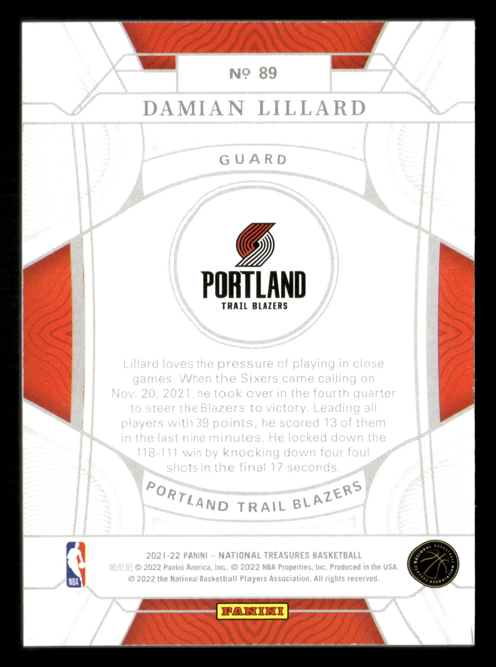 2021-22 Panini National Treasures No.89 Damian Lillard /5 Green - Image 2