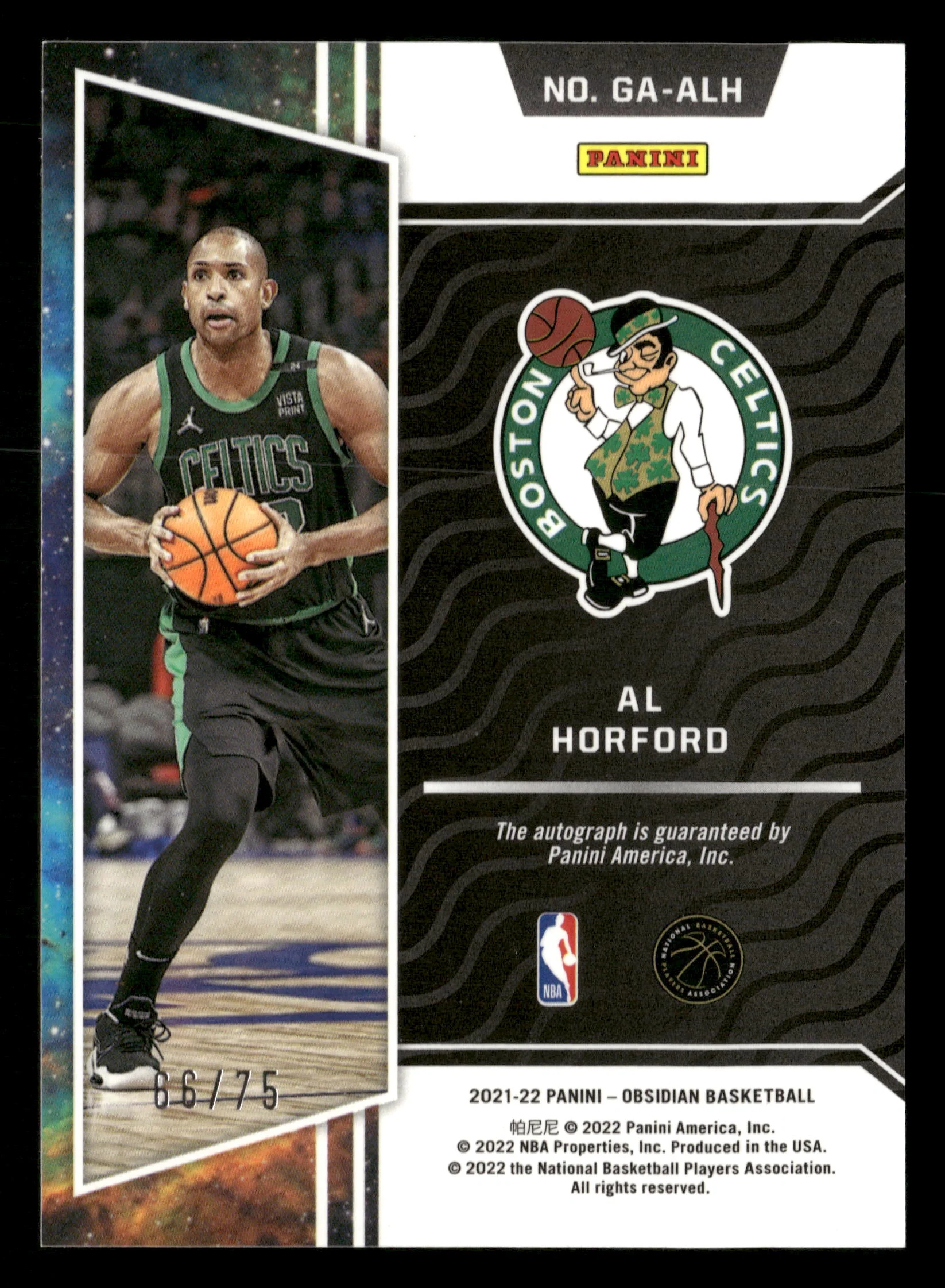 2021-22 Panini Obsidian GA-ALH Al Horford Galaxy Autographs Etch Purple/75 - Image 2