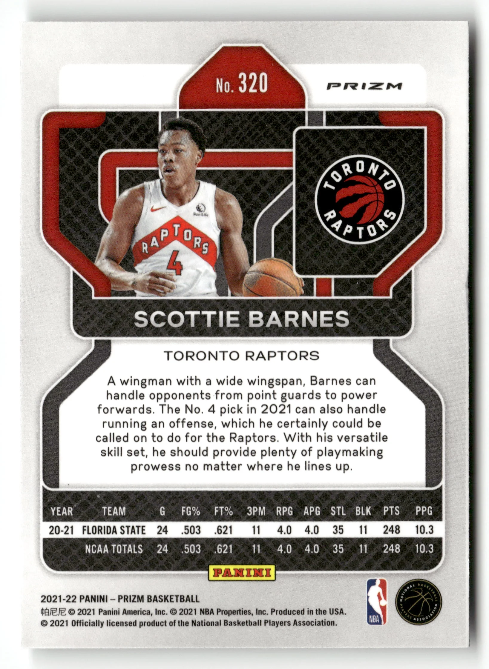 2021-22 Panini Prizm #320 Scottie Barnes Silver - Image 2
