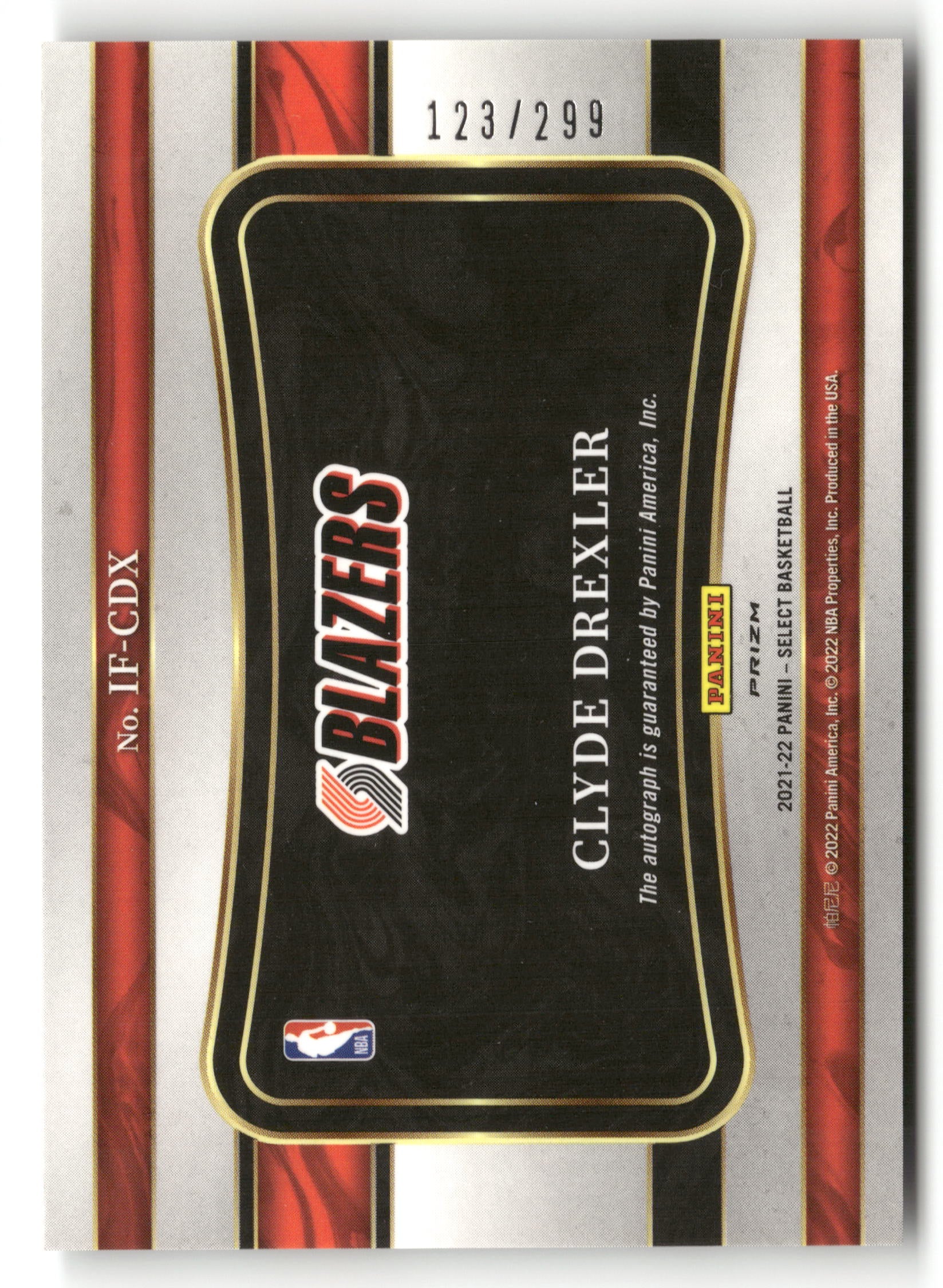 2021/22 Panini Select IF-CDX Clyde Drexler In Flight Autograph /299 - Image 2