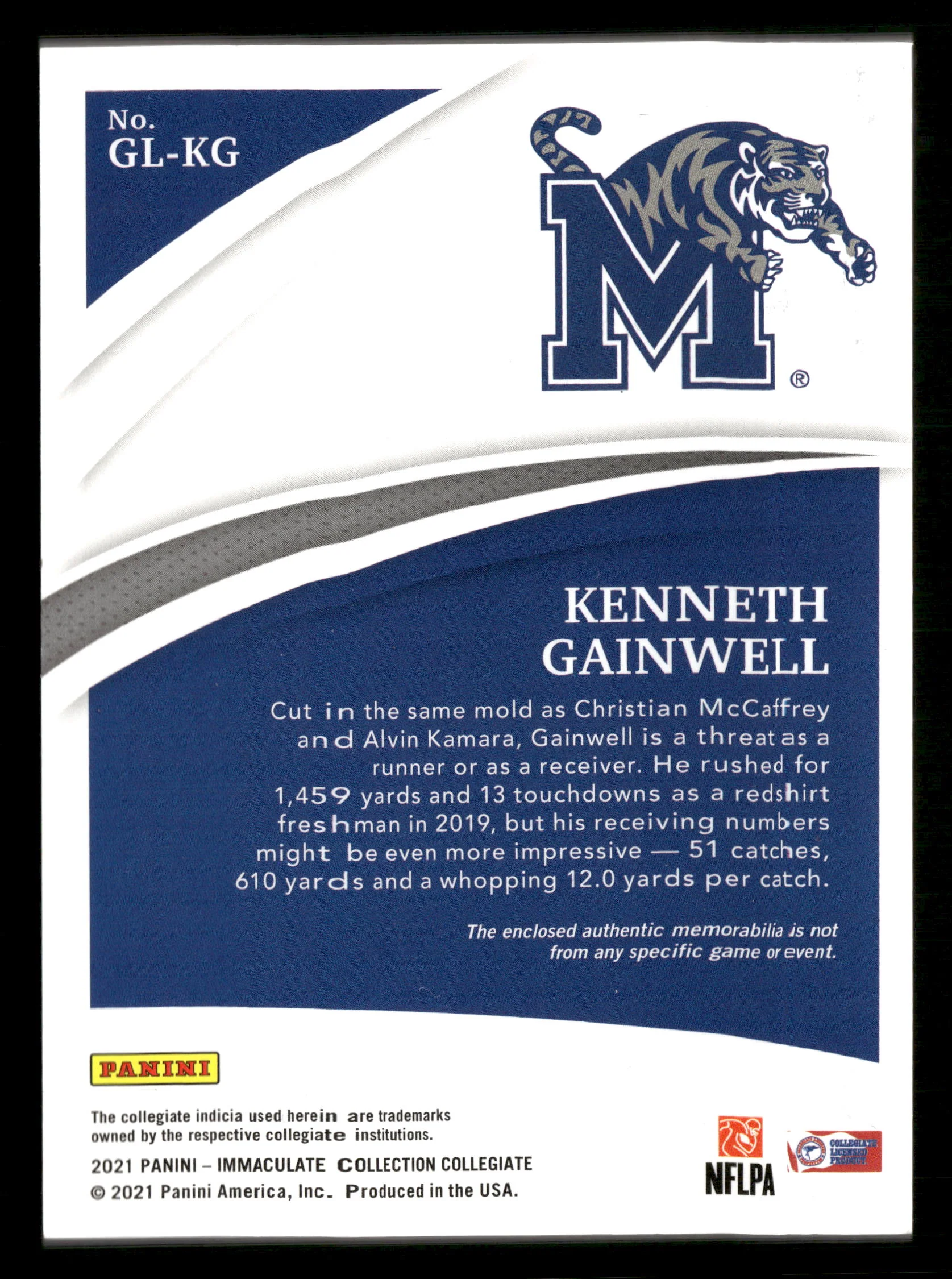 2021 Immaculate Collegiate #GL-KG Kenneth Gainwell Immaculate Gloves #/100 - Image 2