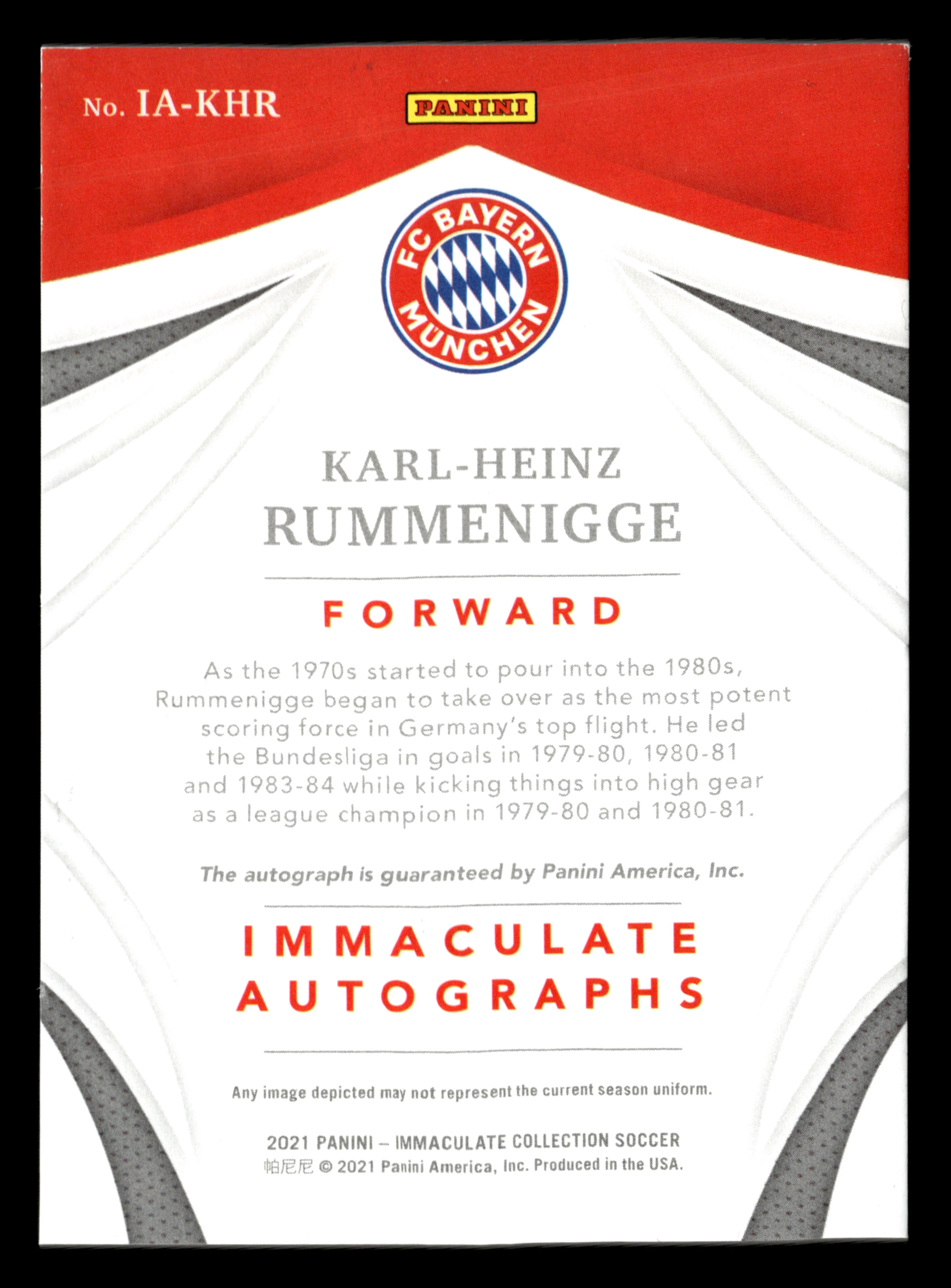 2021 Panini Immaculate #IA-KHR Karl-Heinz Rummenigge Immaculate Autos #/25 - Image 2