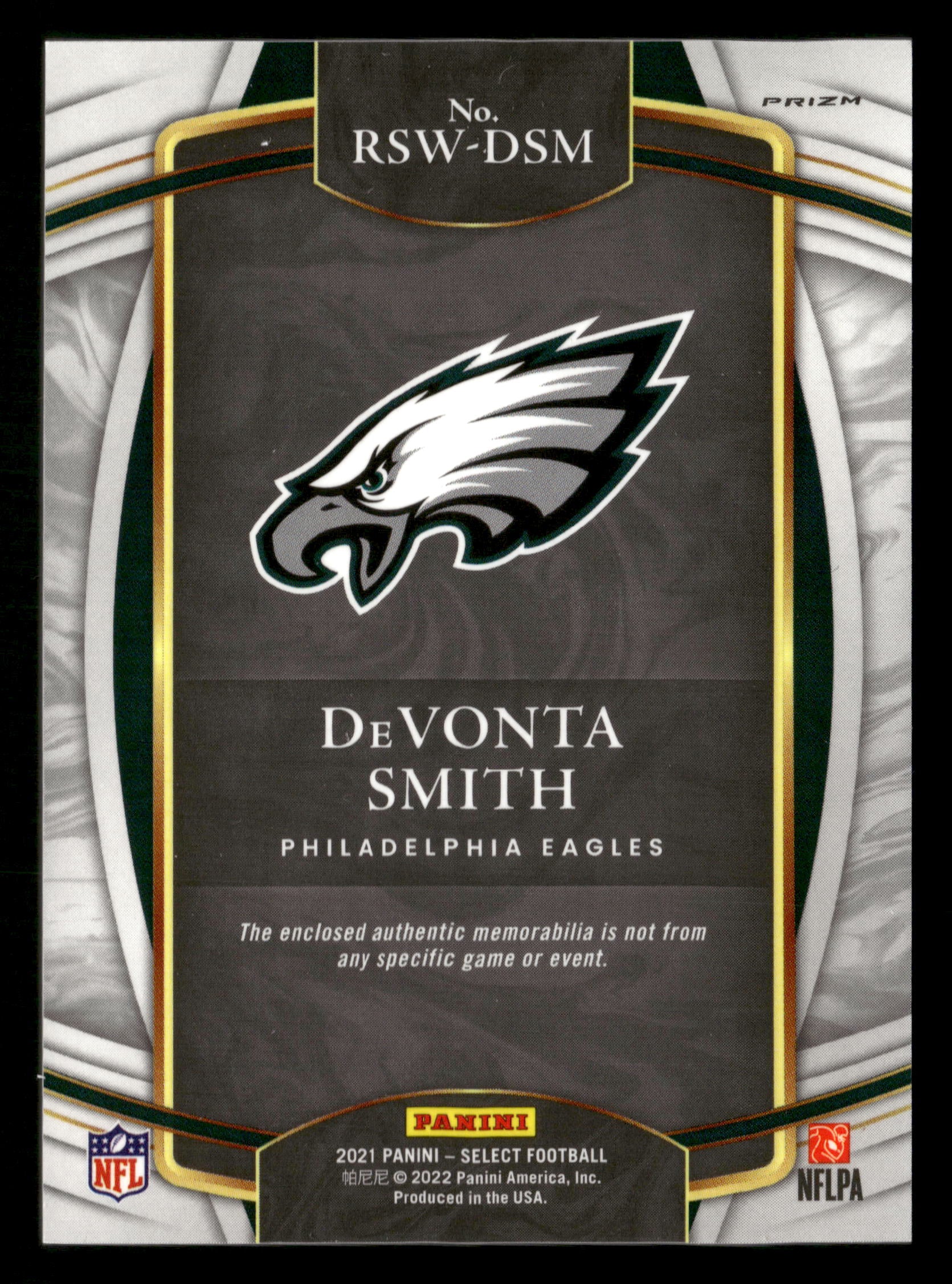 2021 Panini Select #RSW-DSM DeVonta Smith Rookie Swatches Red Prizm - Image 2