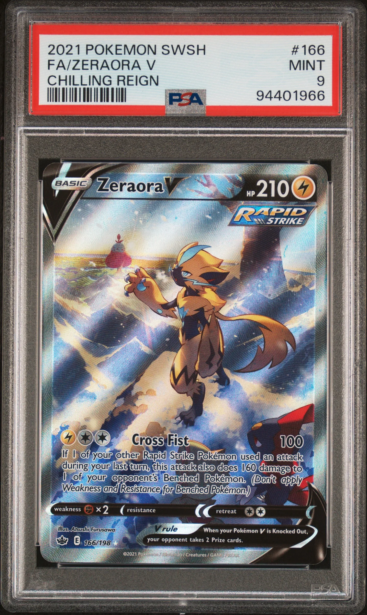 2021 Pokemon Chilling Reign 166/198 Zeraora V Full Art PSA 9
