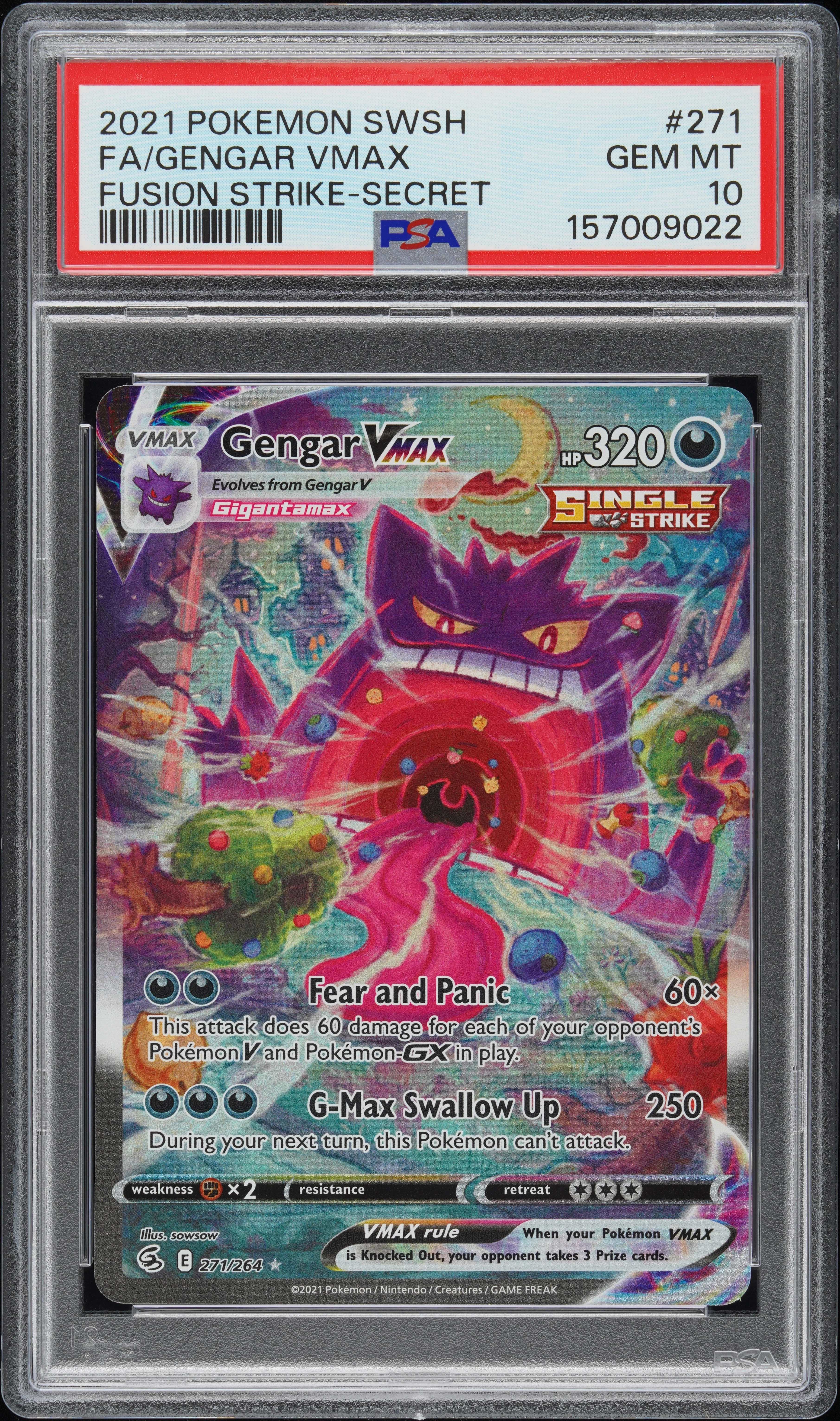 2021 Pokemon Sword & Shield Fusion Strike #271 Fa/Gengar Vmax Secret PSA 10