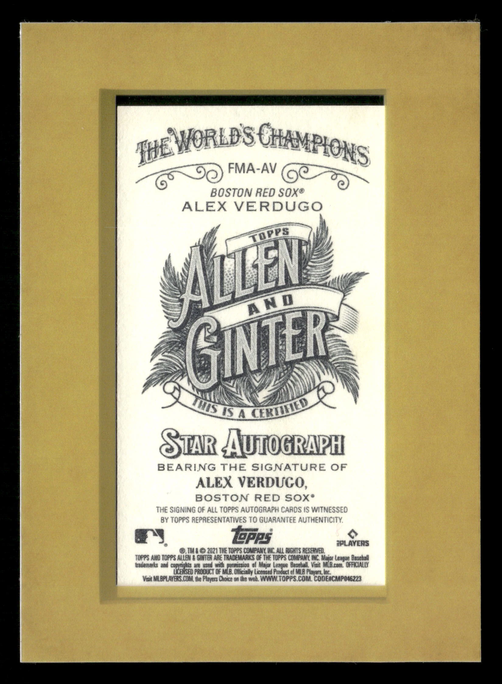 2021 Topps Allen & Ginter #FMA-AV Alex Verdugo Framed Mini Baseball Autographs - Image 2