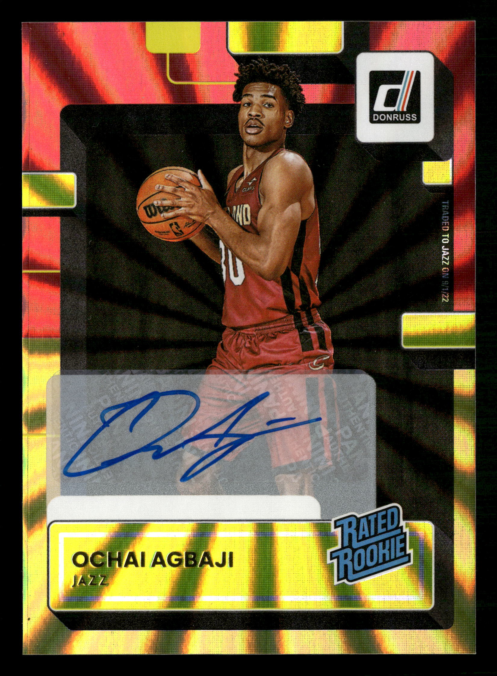 2022-23 Donruss #214 Ochai Agbaji Holo Laser Red/Gold RC Auto