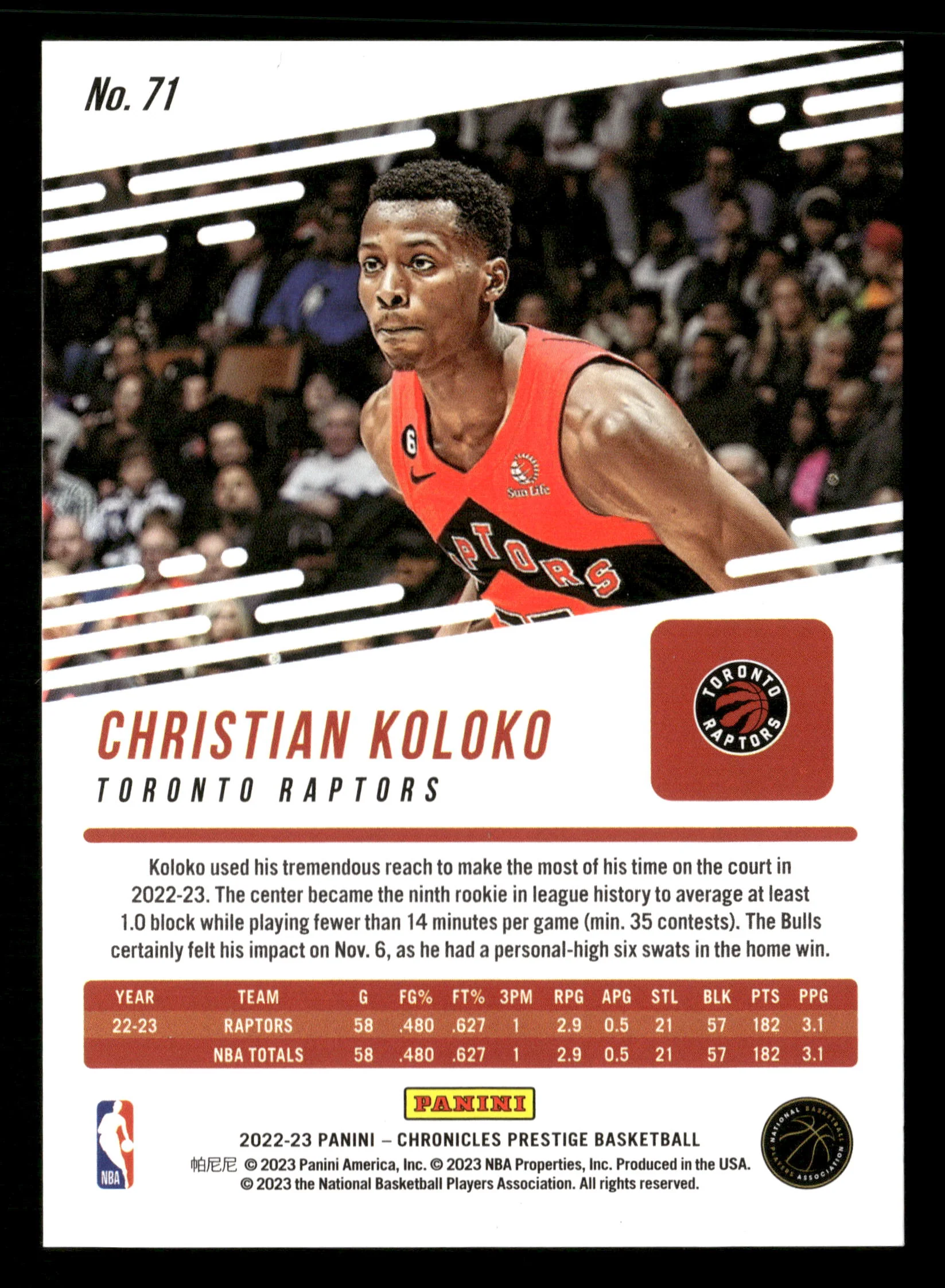 2022-23 Panini Chronicles #71 Christian Koloko Asia Red & Gold #/3 - Image 2