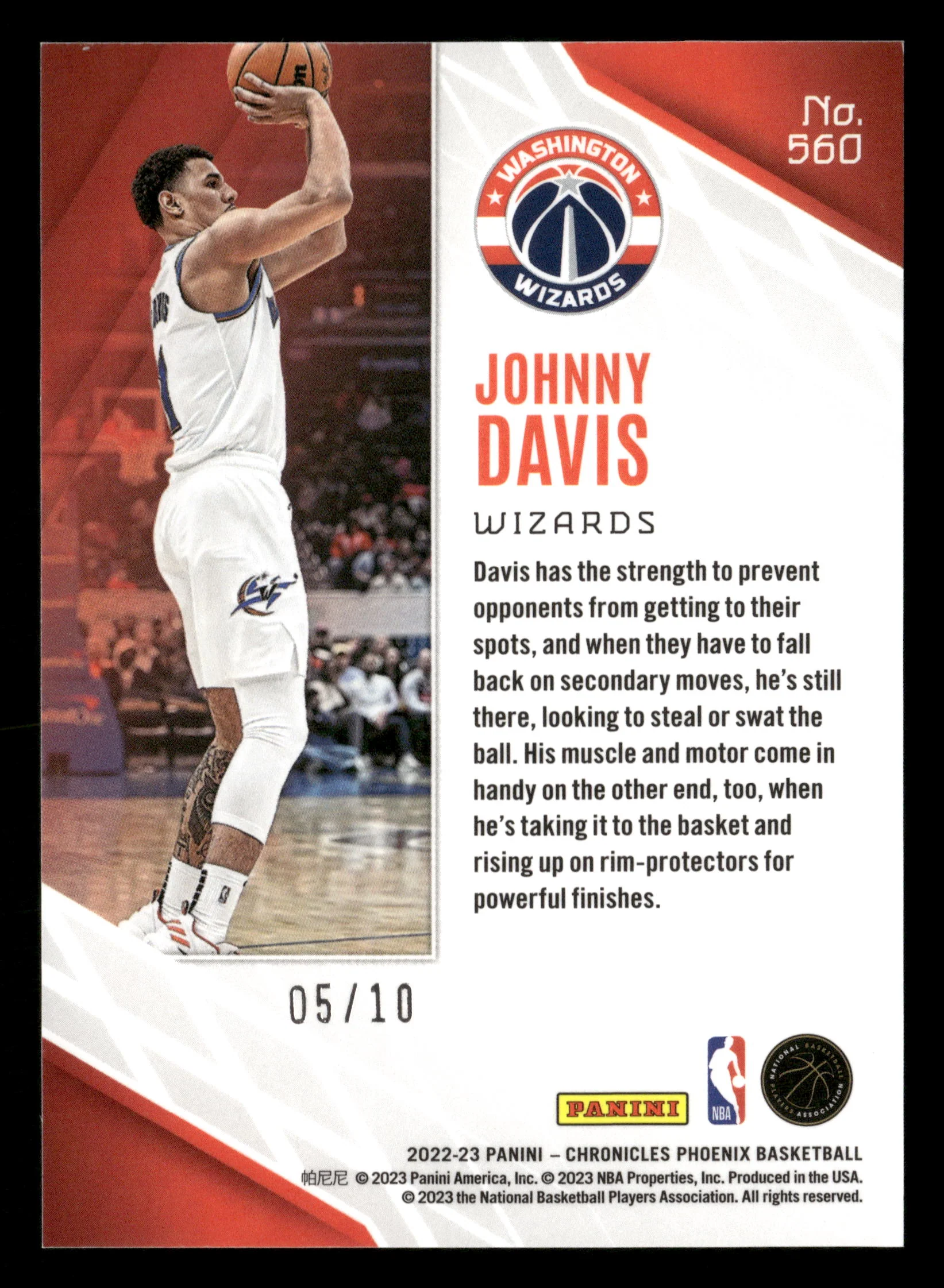 2022-23 Panini Chronicles Phoniex Basketball No.560 Johnny Davis Gold /10 - Image 2
