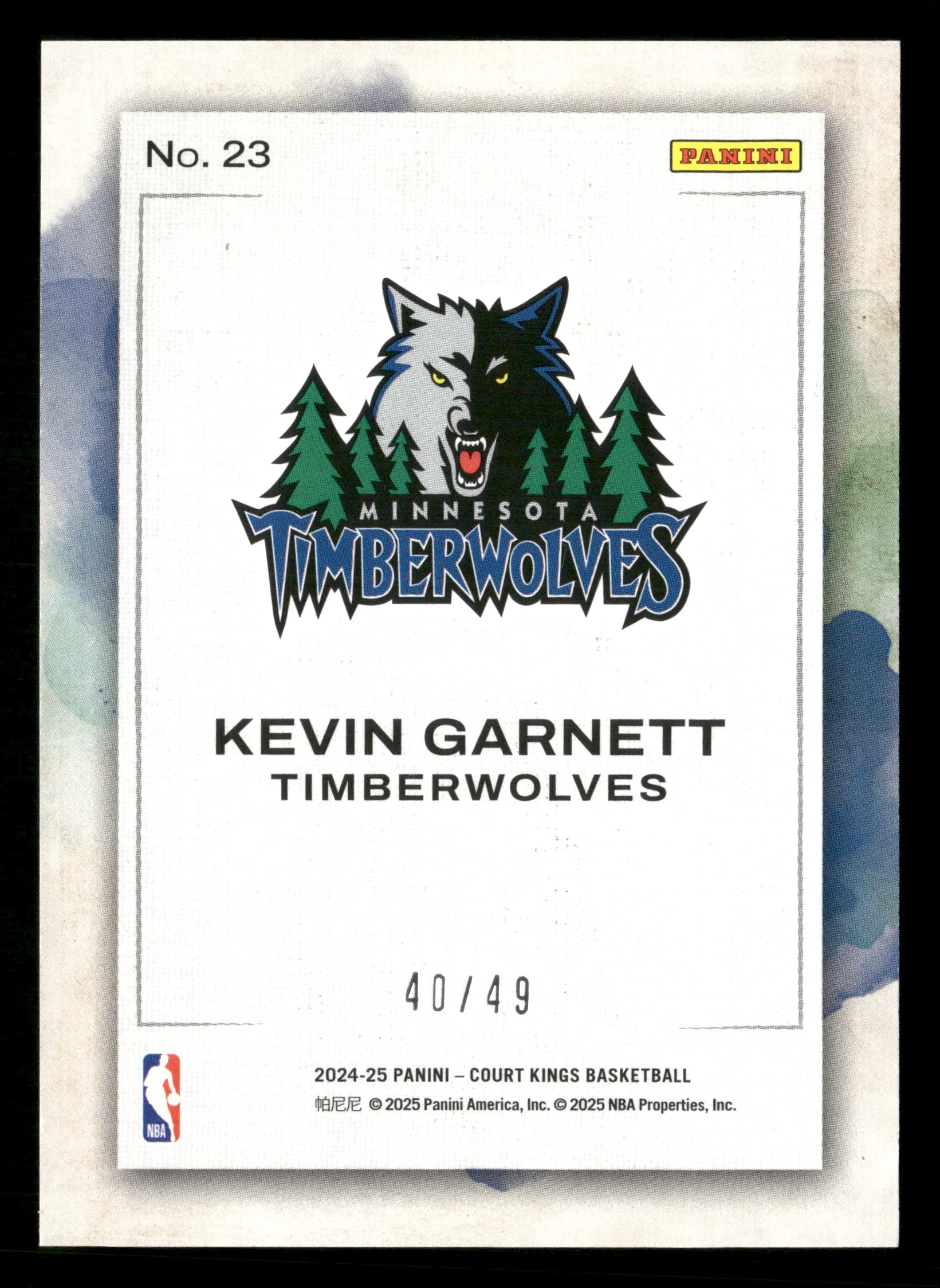 2022-23 Panini Court Kings #14 Kevin Garnett Water Color Violet #/49 - Image 2