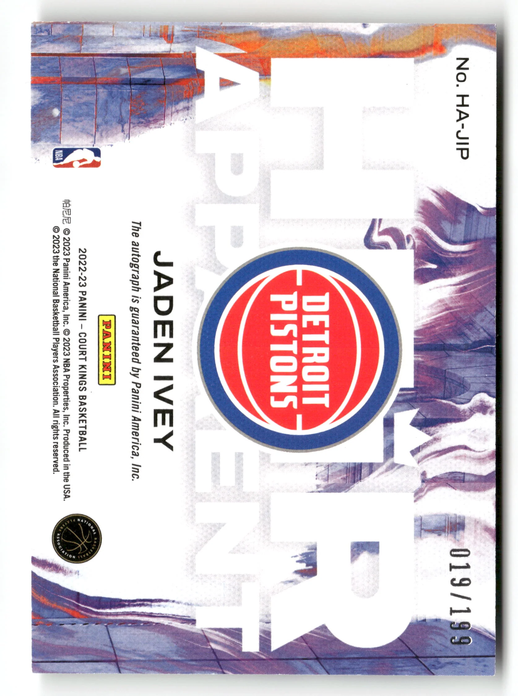 2022-23 Panini Court Kings #HA-JIP Jaden Ivey Heir Apparent #/199 - Image 2