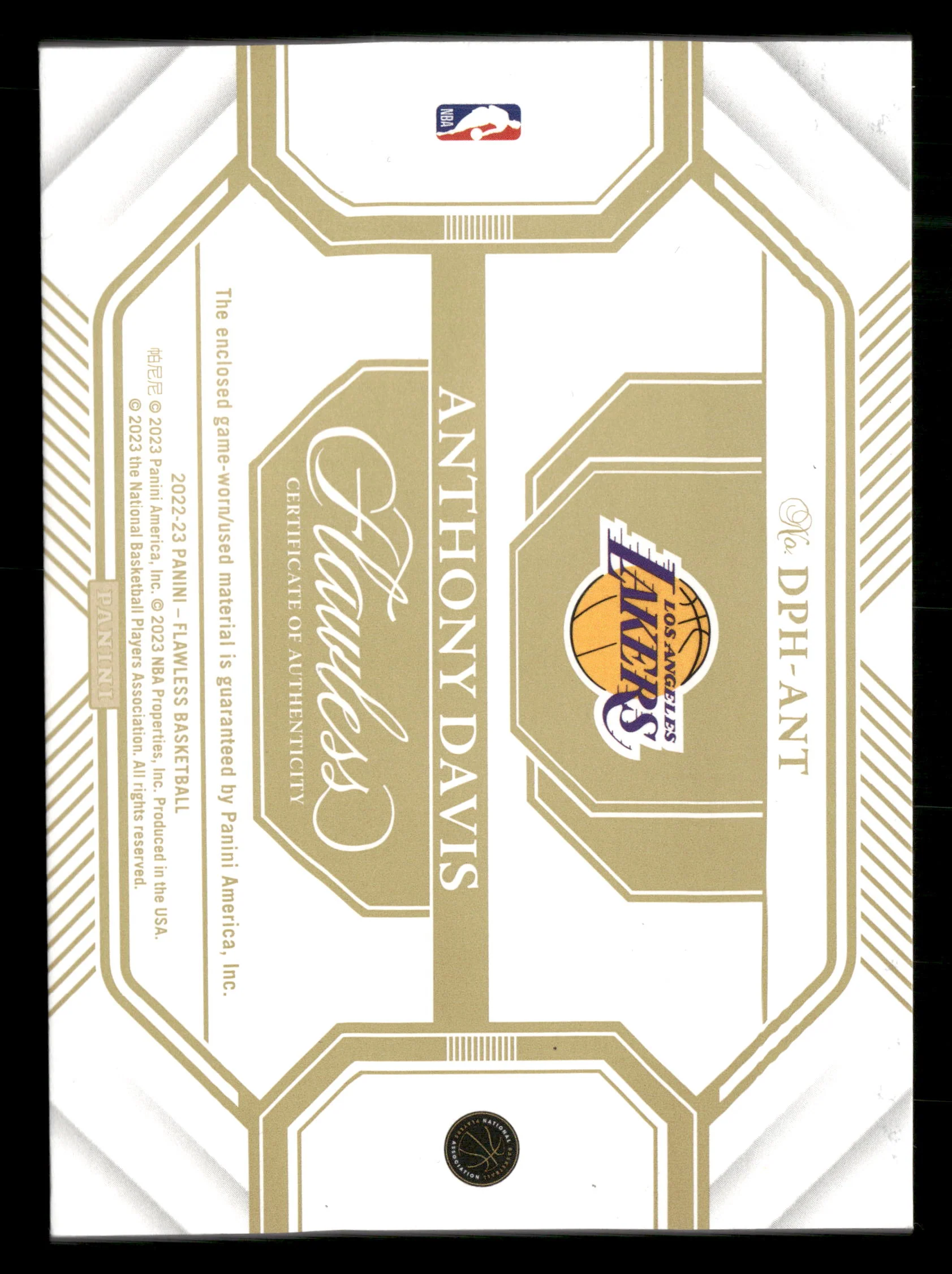 2022-23 Panini Flawless Basketball No.DPH-ANT Anthony Davis Patch /10 - Image 2