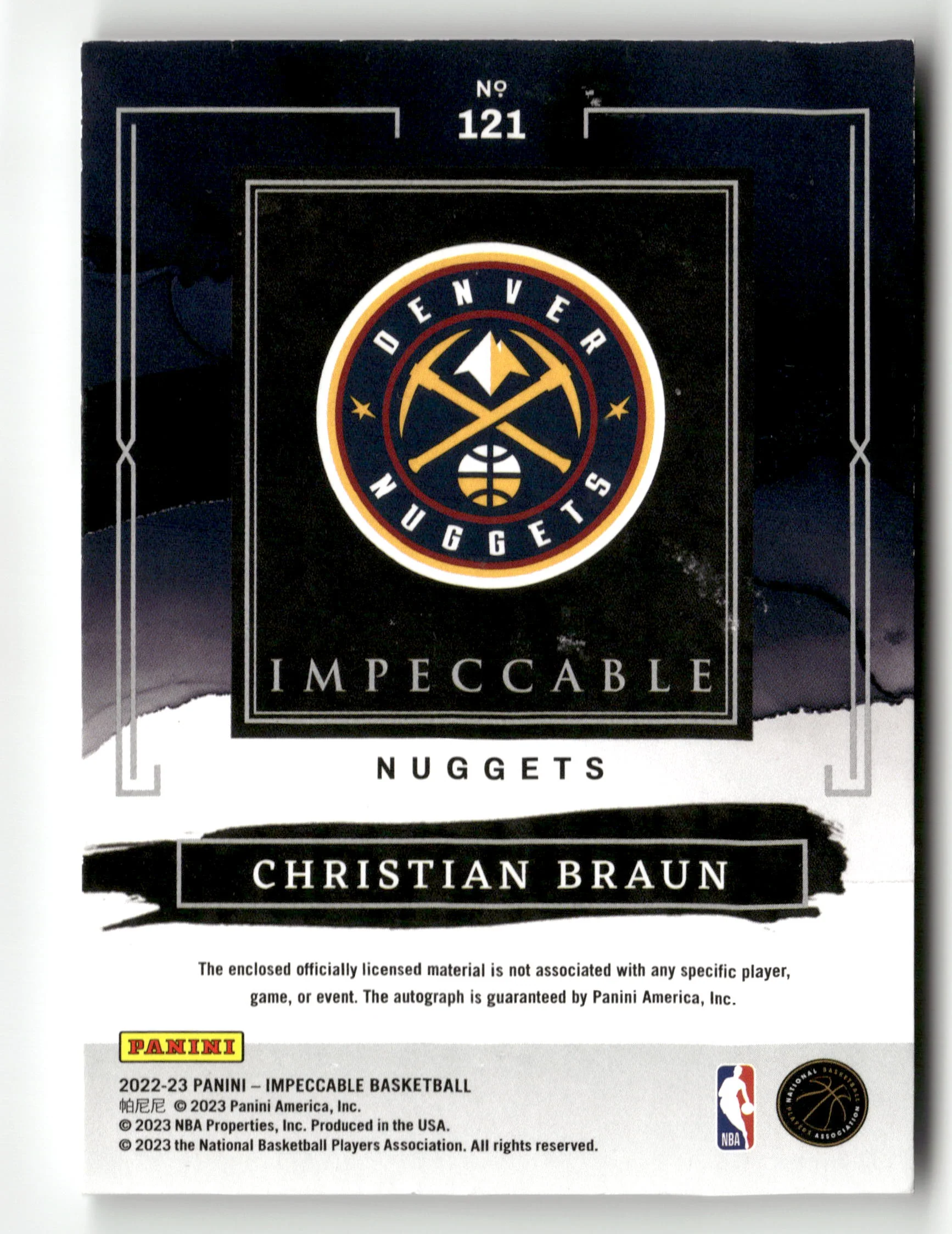 2022-23 Panini Impeccable #121 Christian Braun Rookie Patch Auto #/99 - Image 2