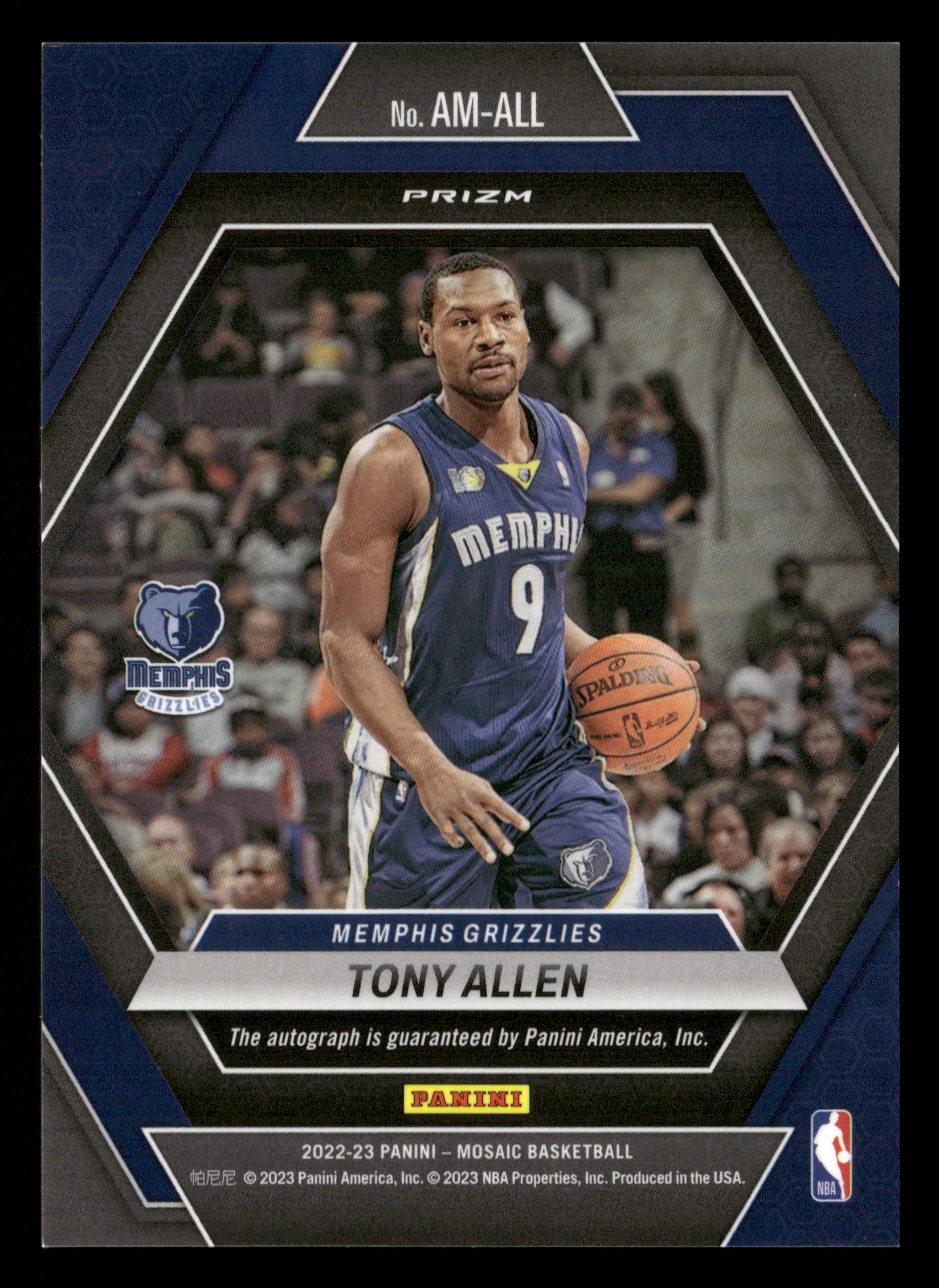 2022-23 Panini Mosaic #AM-ALL Tony Allen Autographs Mosaic - Image 4