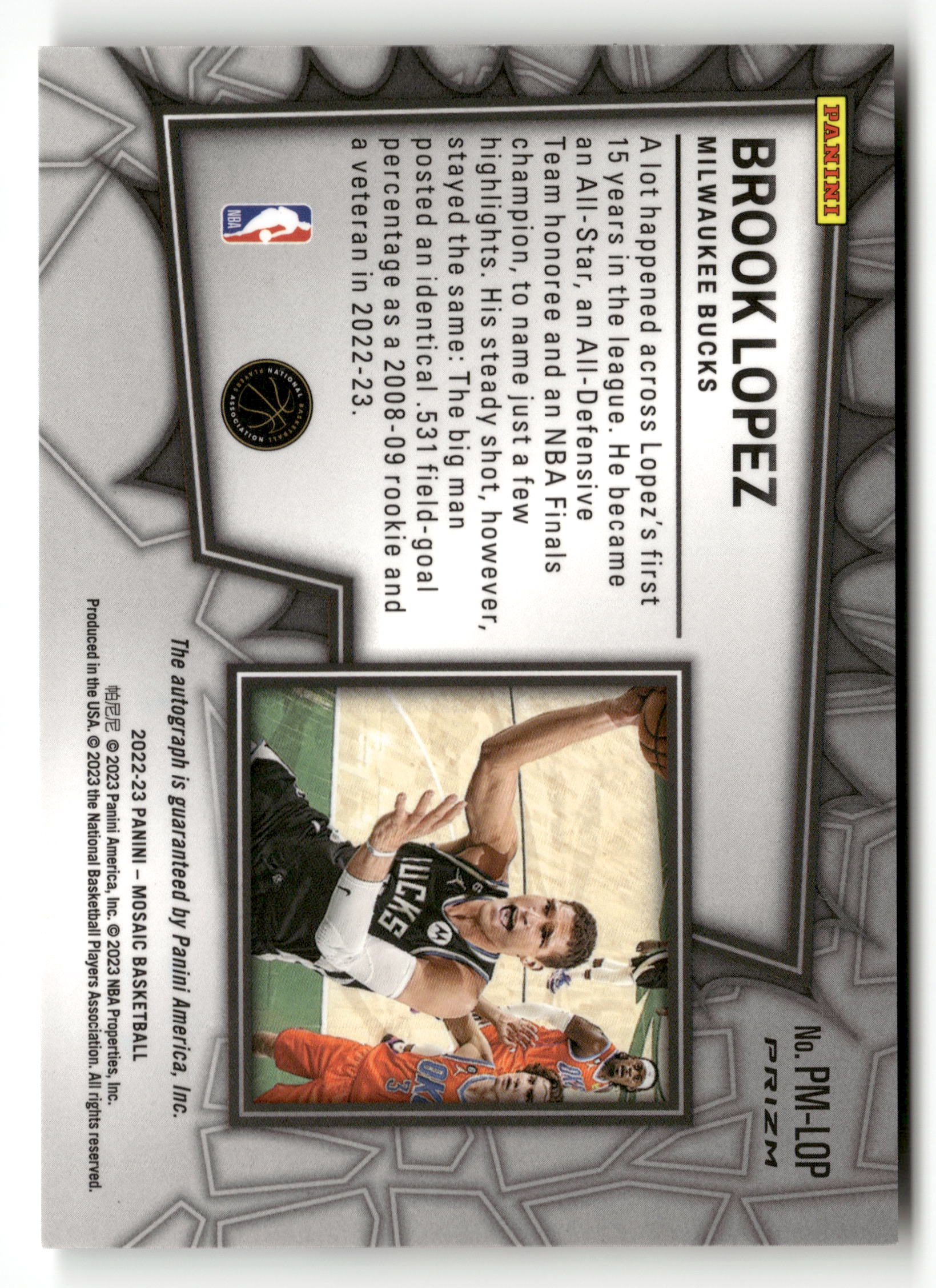 2022-23 Panini Mosaic #PM-LOP Brook Lopez Pictographs Mosaic - Image 2