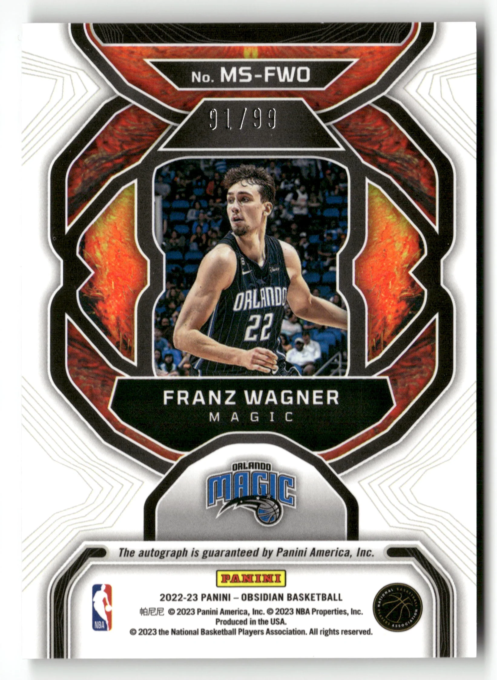 2022-23 Panini Obsidian #MS-FWO Franz Wagner Magmatic Signatures #/99 - Image 2