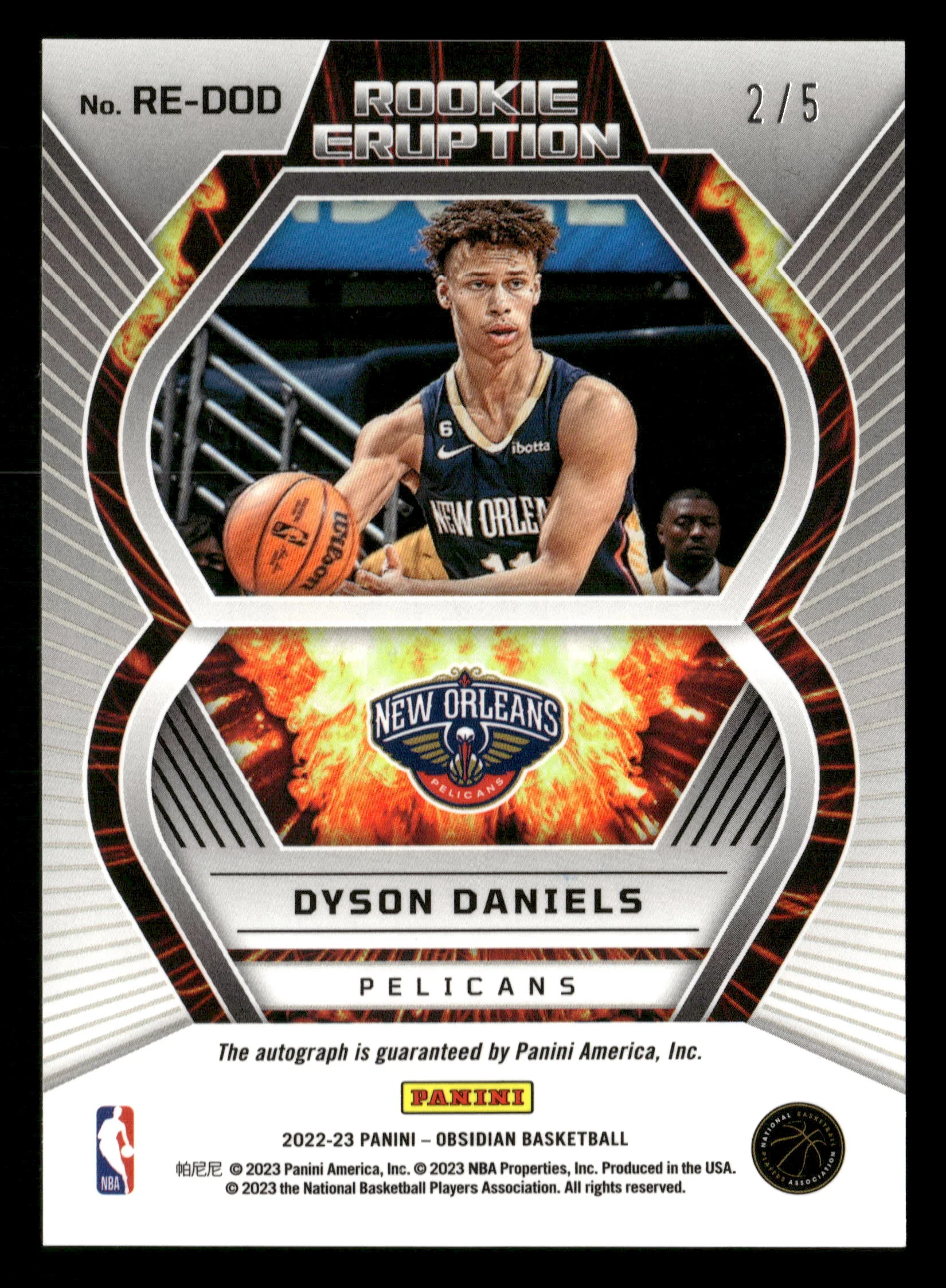 2022-23 Panini Obsidian #RE-DOD Dyson Daniels Rookie Eruption Auto Etch Red #/5 - Image 2