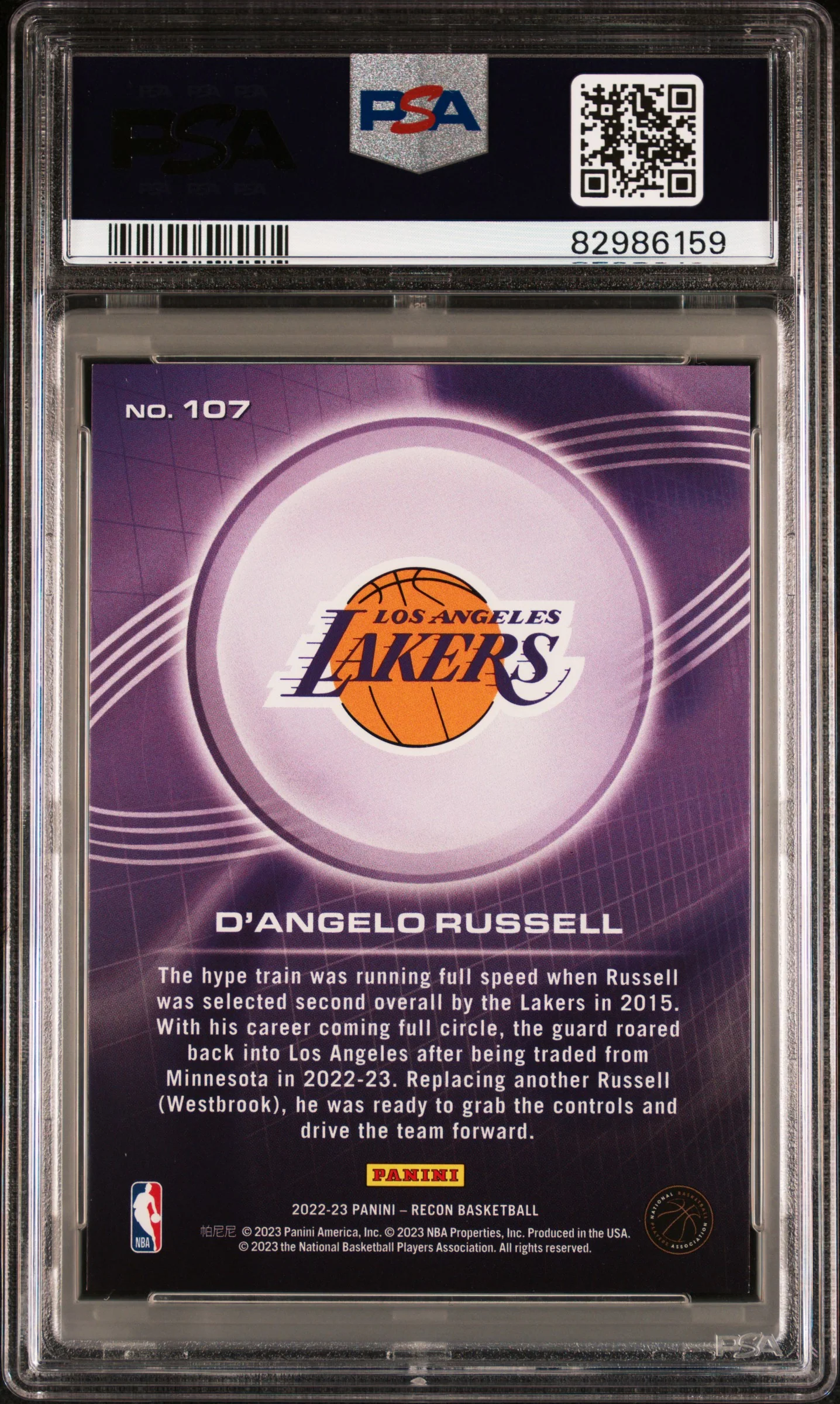 2022-23 Panini Recon #107 D'Angelo Russell Holo Orange FOTL #/17 PSA 8 - Image 2