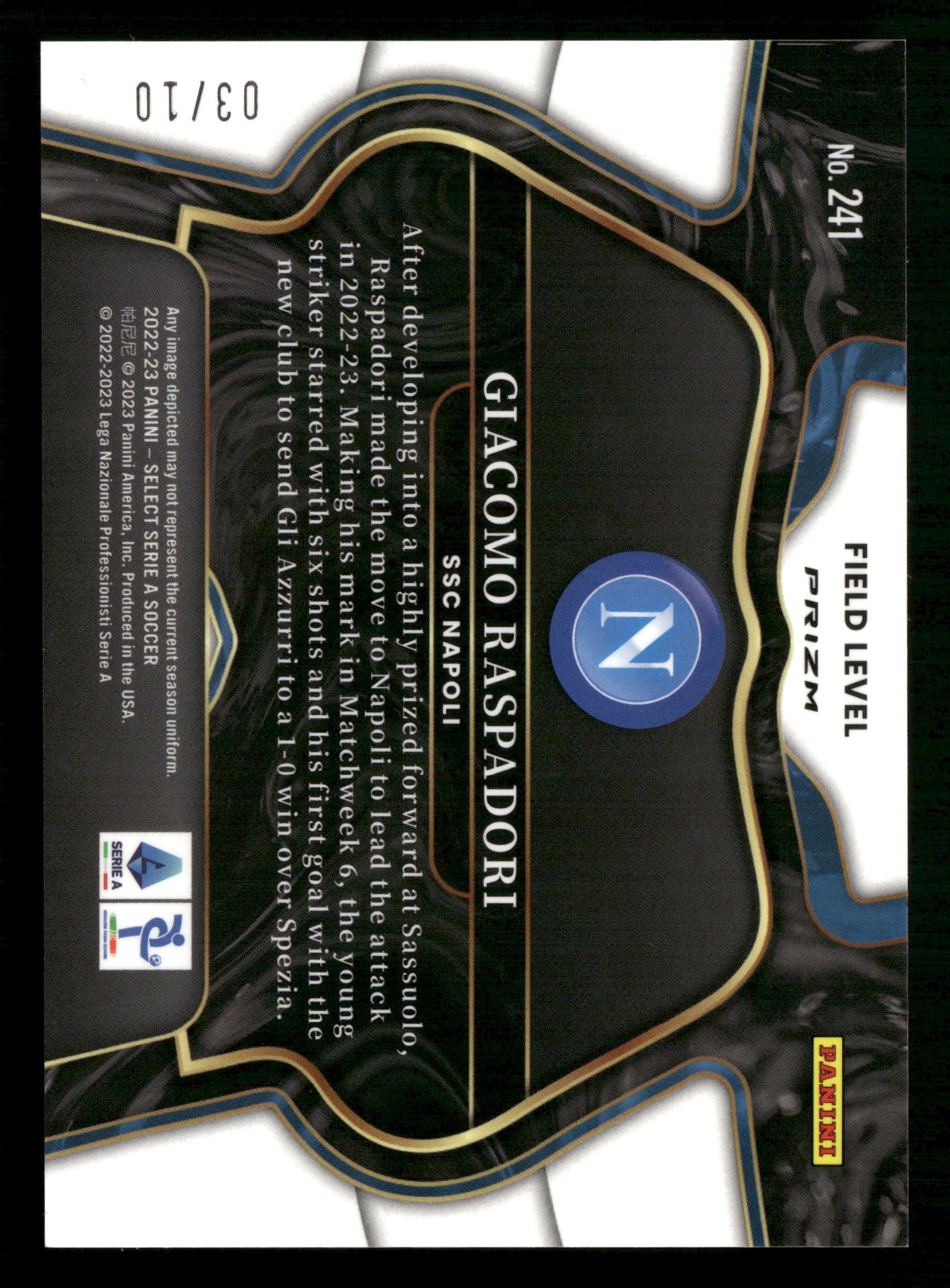 2022-23 Panini Select Serie A #241 Giacomo Raspadori Gold Wave #/10 - Image 2