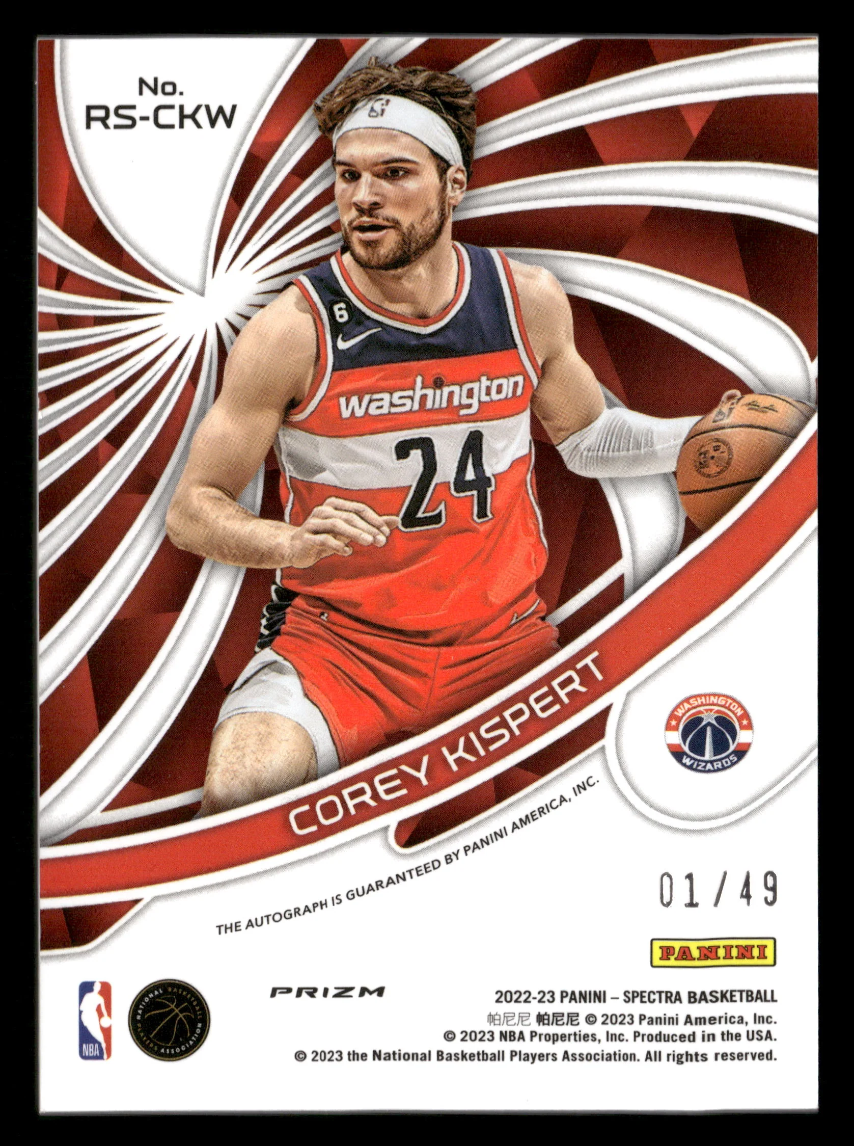 2022-23 Panini Spectra #RS-CKW Corey Kispert Radiant Signatures Astral #/49 - Image 2