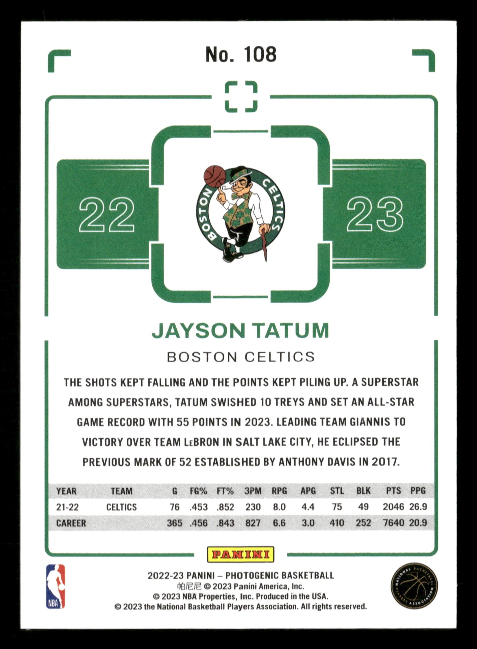 2022-23 Photogenic No.108 Jayson Tatum Diamond /75 - Image 2