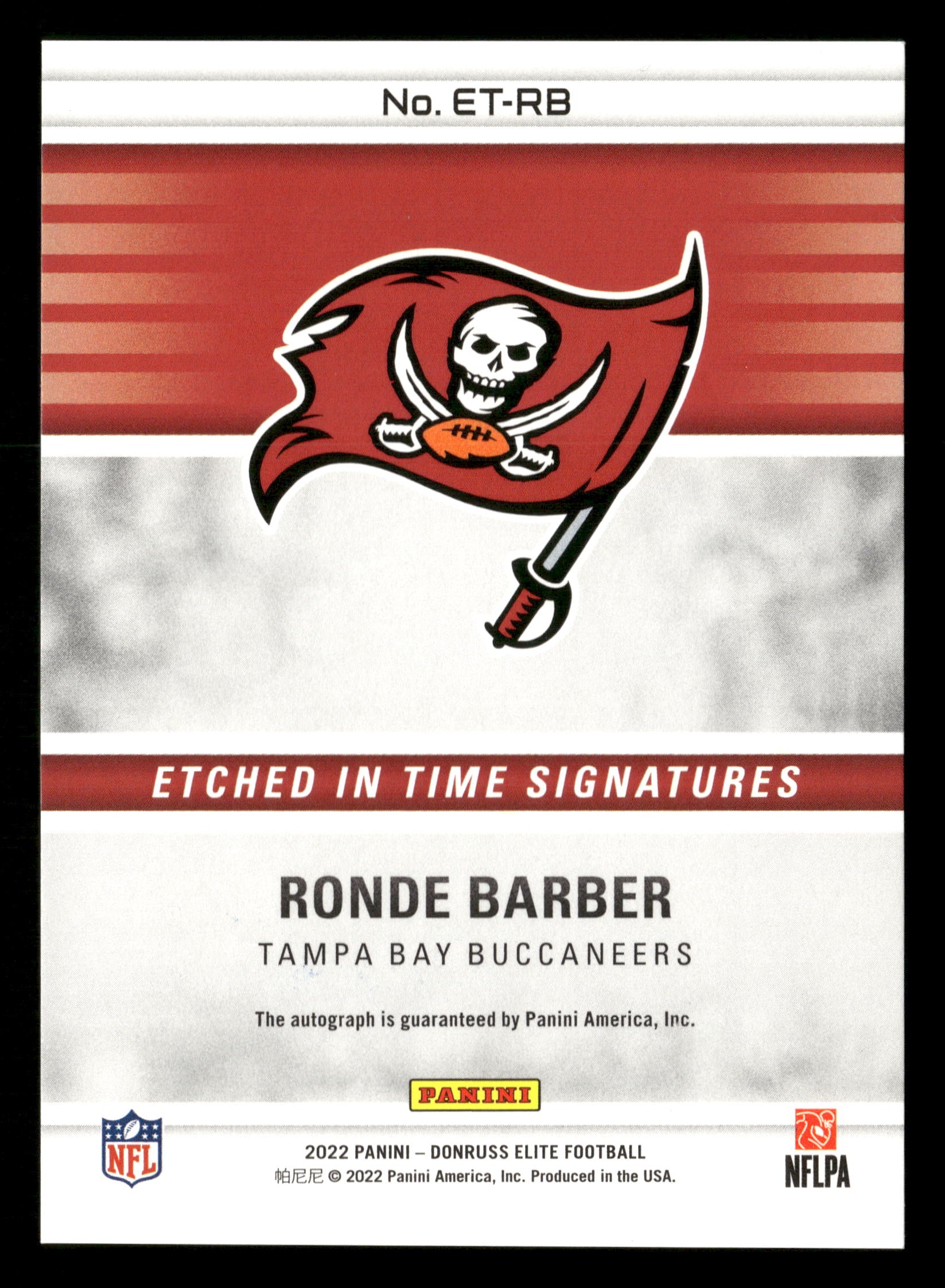 2022 Donruss Elite #ET-RB Ronde Barber Etched in Time Signatures #/149 - Image 2