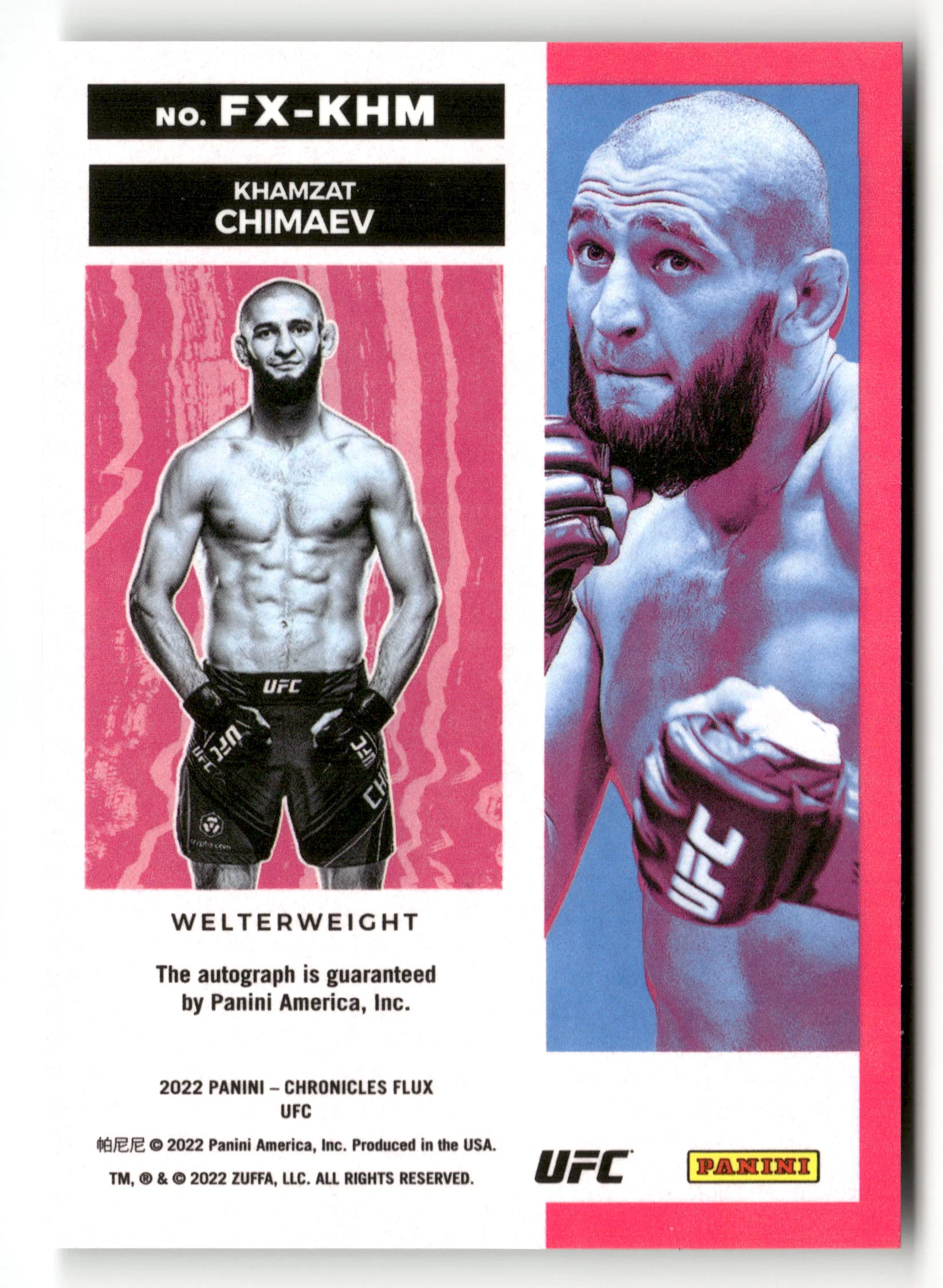 2022 Panini Chronicles UFC #FX-KHM Khamzat Chimaev Flux Auto - Image 2