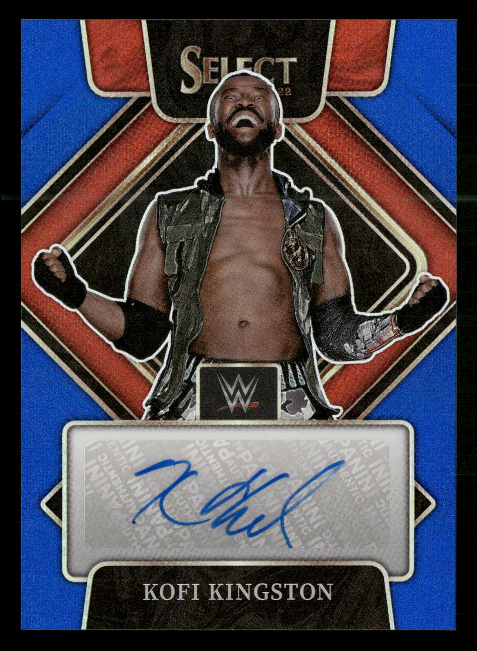 2022 Panini Select WWE #SG-KKG Kofi Kingston Signatures Blue Prizms #/49