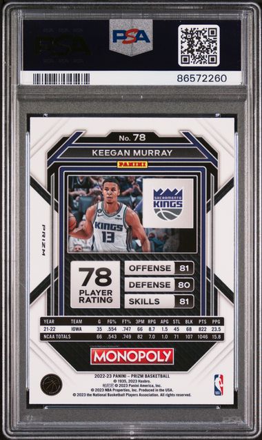 2022 Prizm Monopoly #78 Keegan Murray Free Parking PSA 10 - Image 2