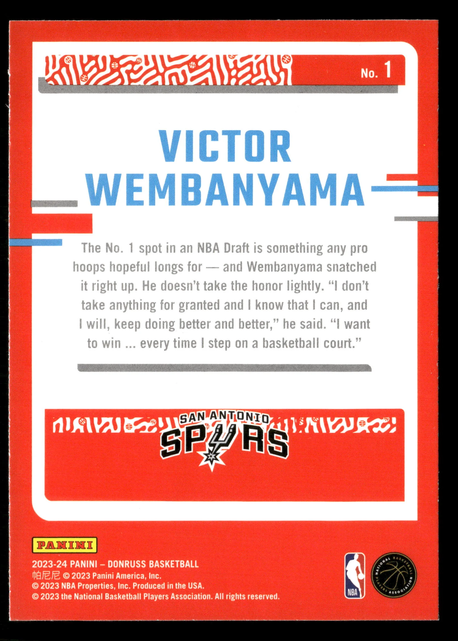 2023-24 Donruss #1 Victor Wembanyama The Rookies - Image 2