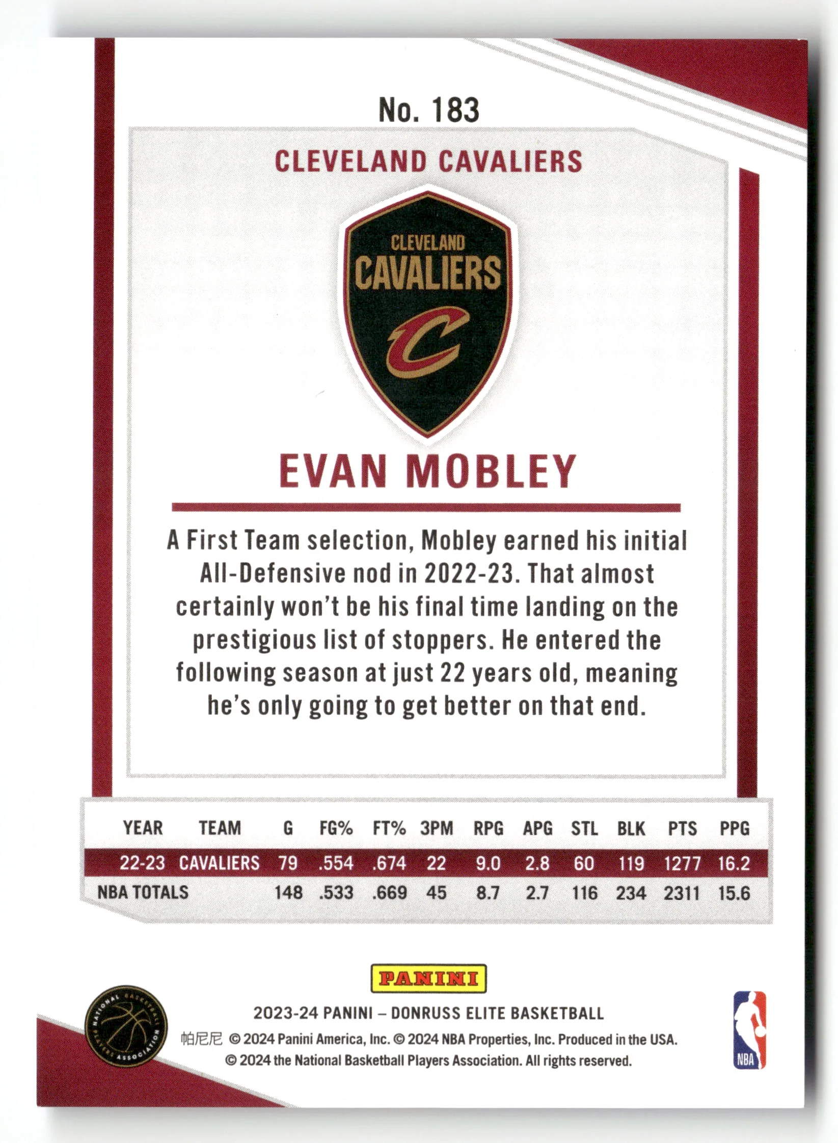 2023-24 Donruss Elite #183 Evan Mobley Blue #/99 - Image 2