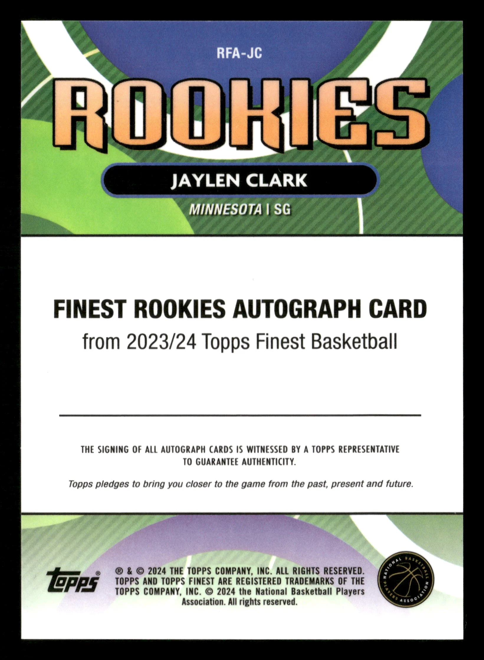 2023-24 Finest #RFA-JC Jaylen Clark Rookie Finest Autographs Red Refractors #/5 - Image 2