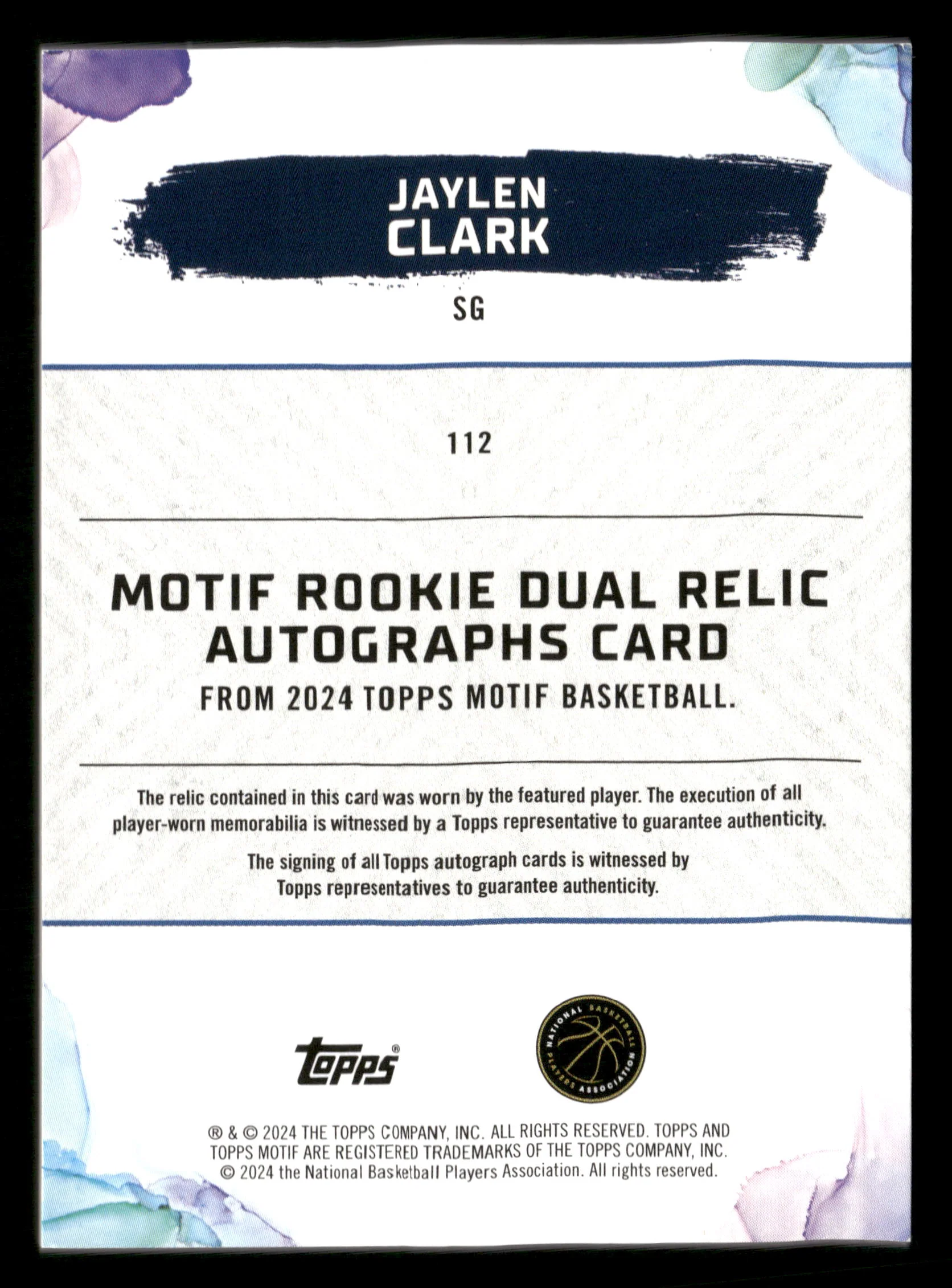 2023-24 Motif #112 Jaylen Clark Rookie Dual Relic Auto Ultramarine Blue #/35 - Image 4