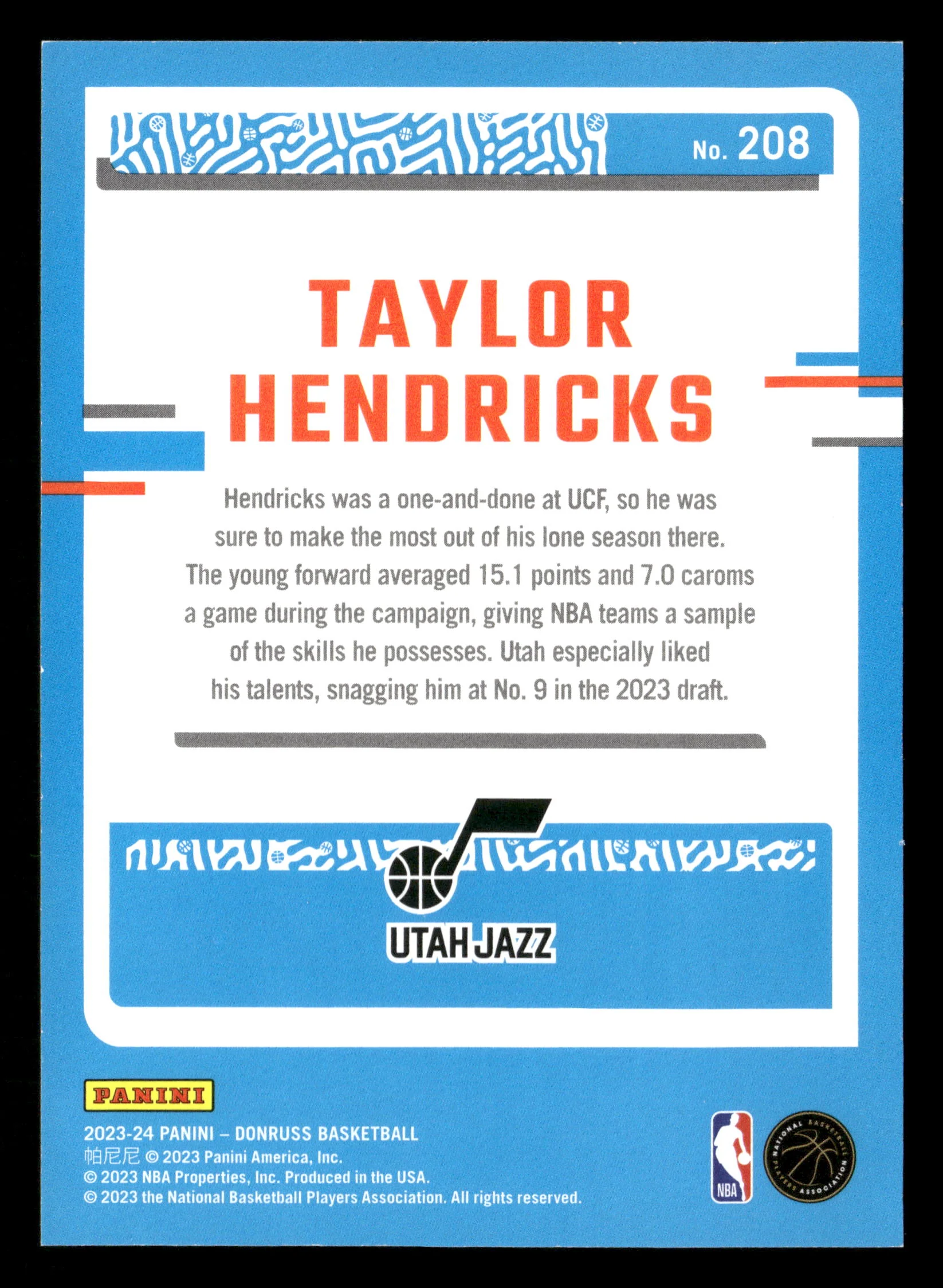 2023-24 Panini Donruss Basketball No.208 Taylor Hendricks Gold Laser Rated Rookie /10 - Image 2