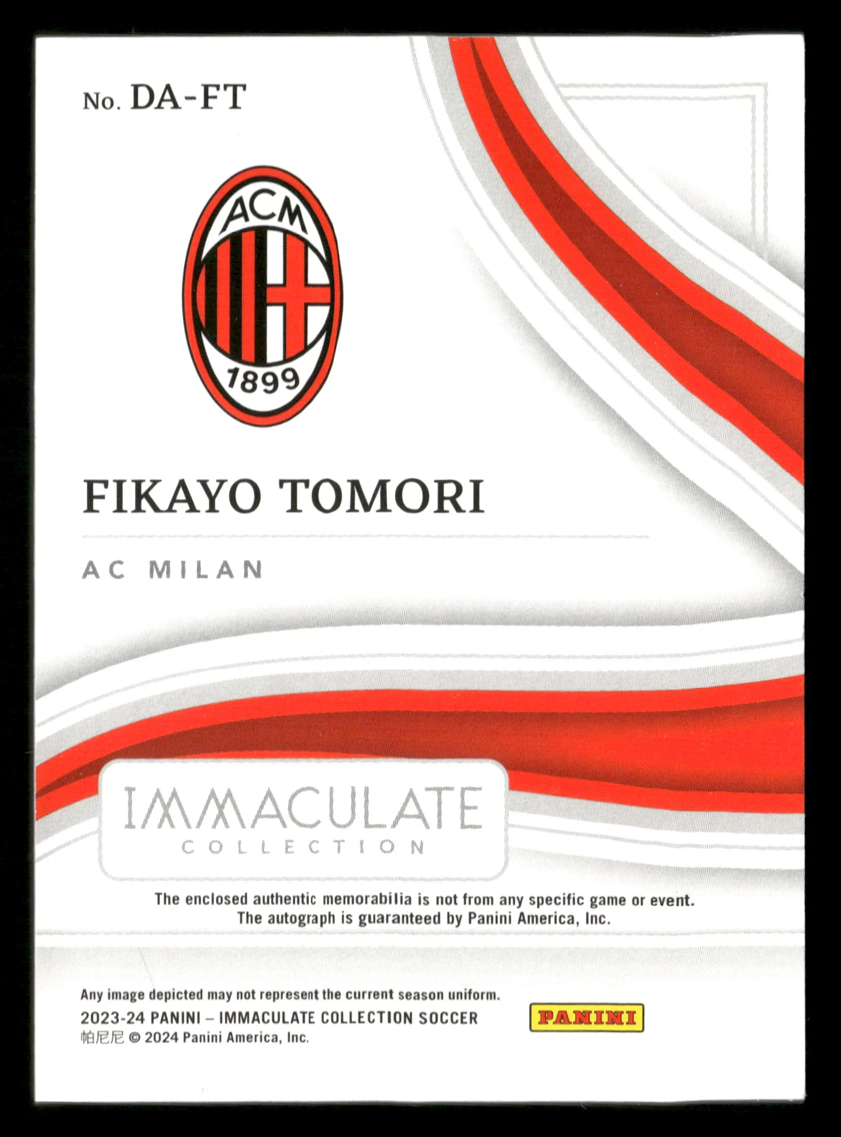 2023-24 Panini Immaculate Collection DA-FT Fikayo Tomori /30 Dual Patch Autograph - Image 2