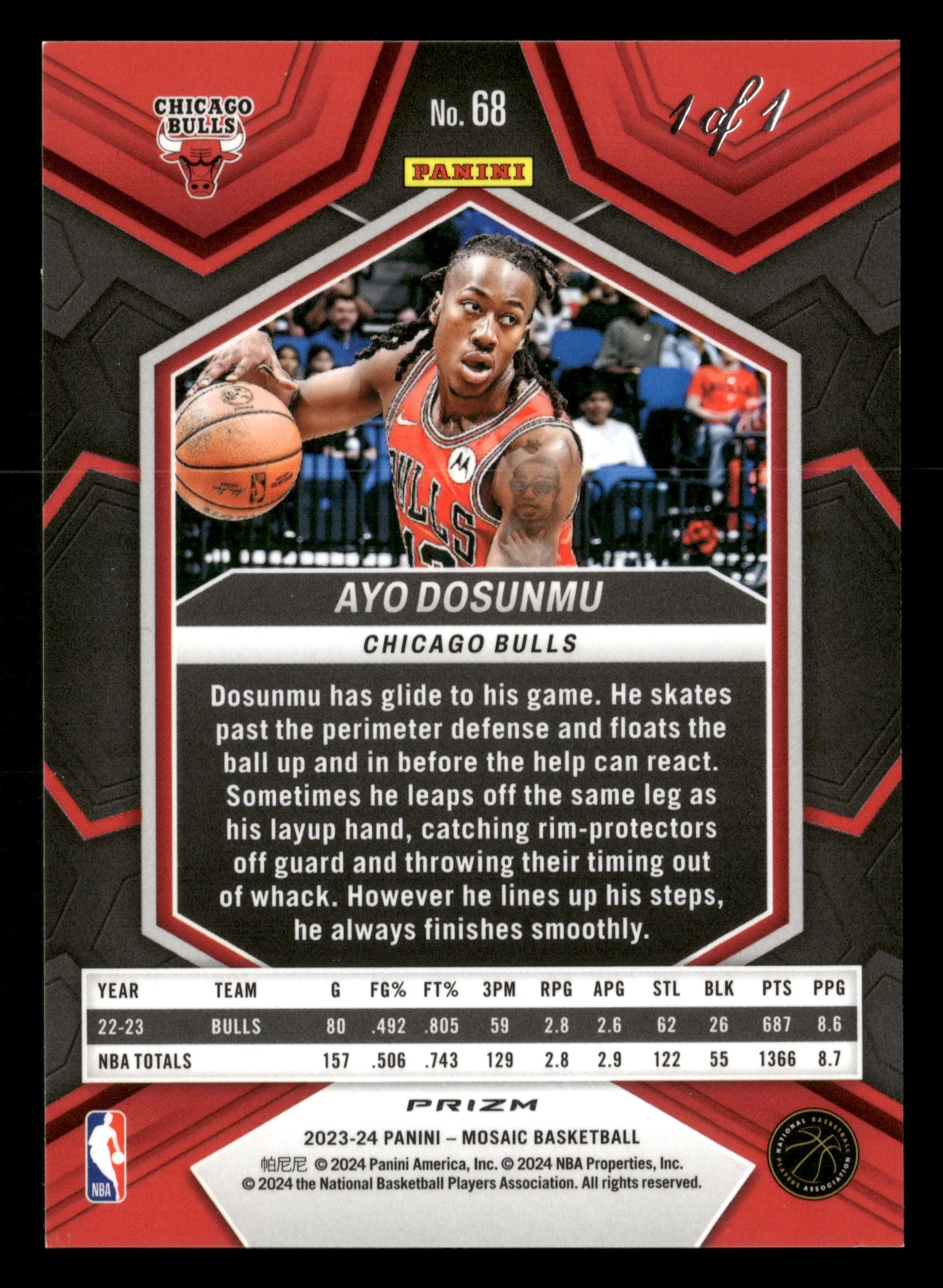 2023-24 Panini Mosaic #68 Ayo Dosunmu Fast Break Black #/1 - Image 2