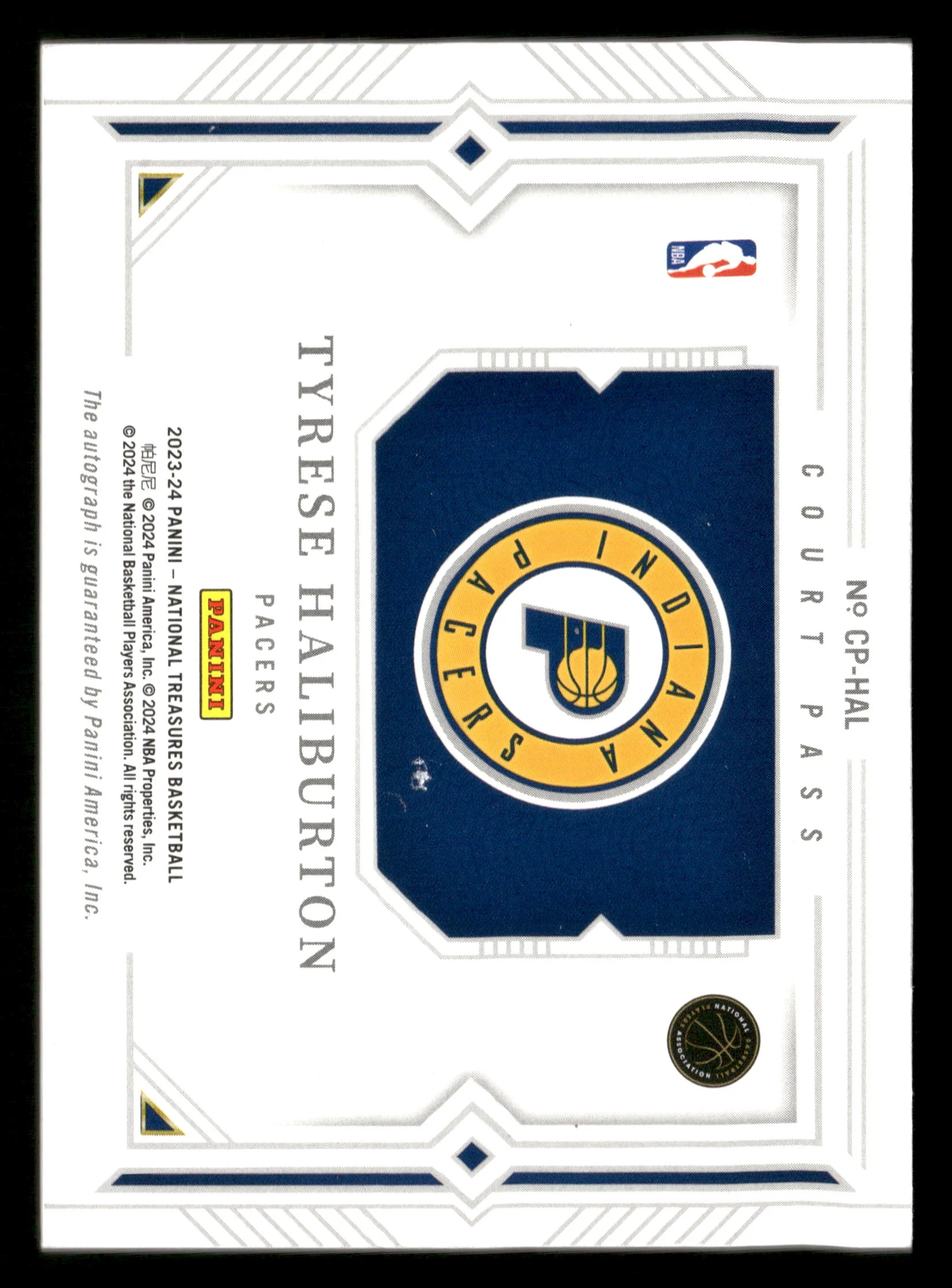 2023/24 Panini National Treasures No CP-HAL Tyrese Haliburton Court Pass Autograph 5/8 - Image 2
