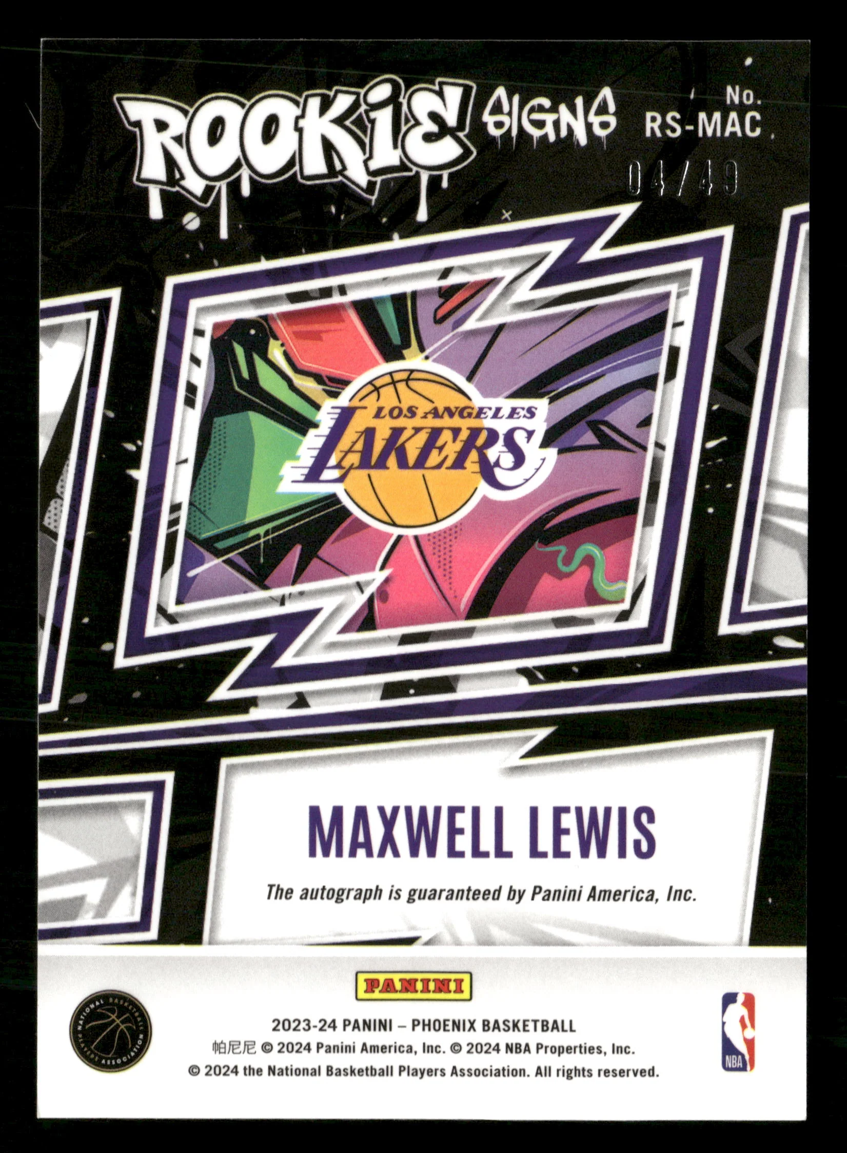 2023-24 Panini Phoenix #RS-MAC Maxwell Lewis Rookie Signs Orange #/49 - Image 2