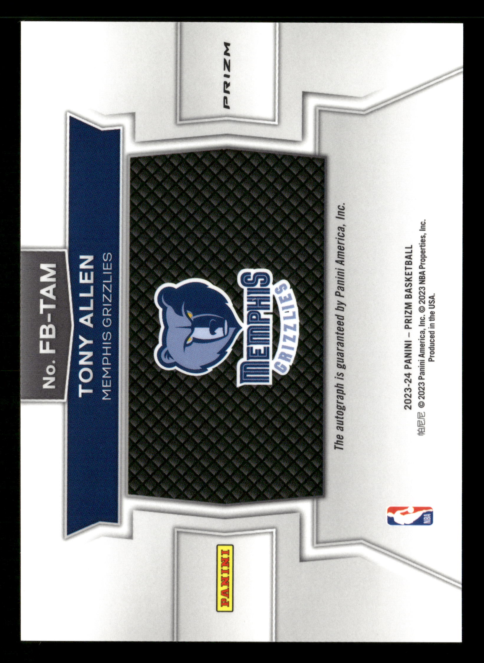 2023-24 Panini Prizm #FB-TAM Tony Allen Fast Break Autographs - Image 2