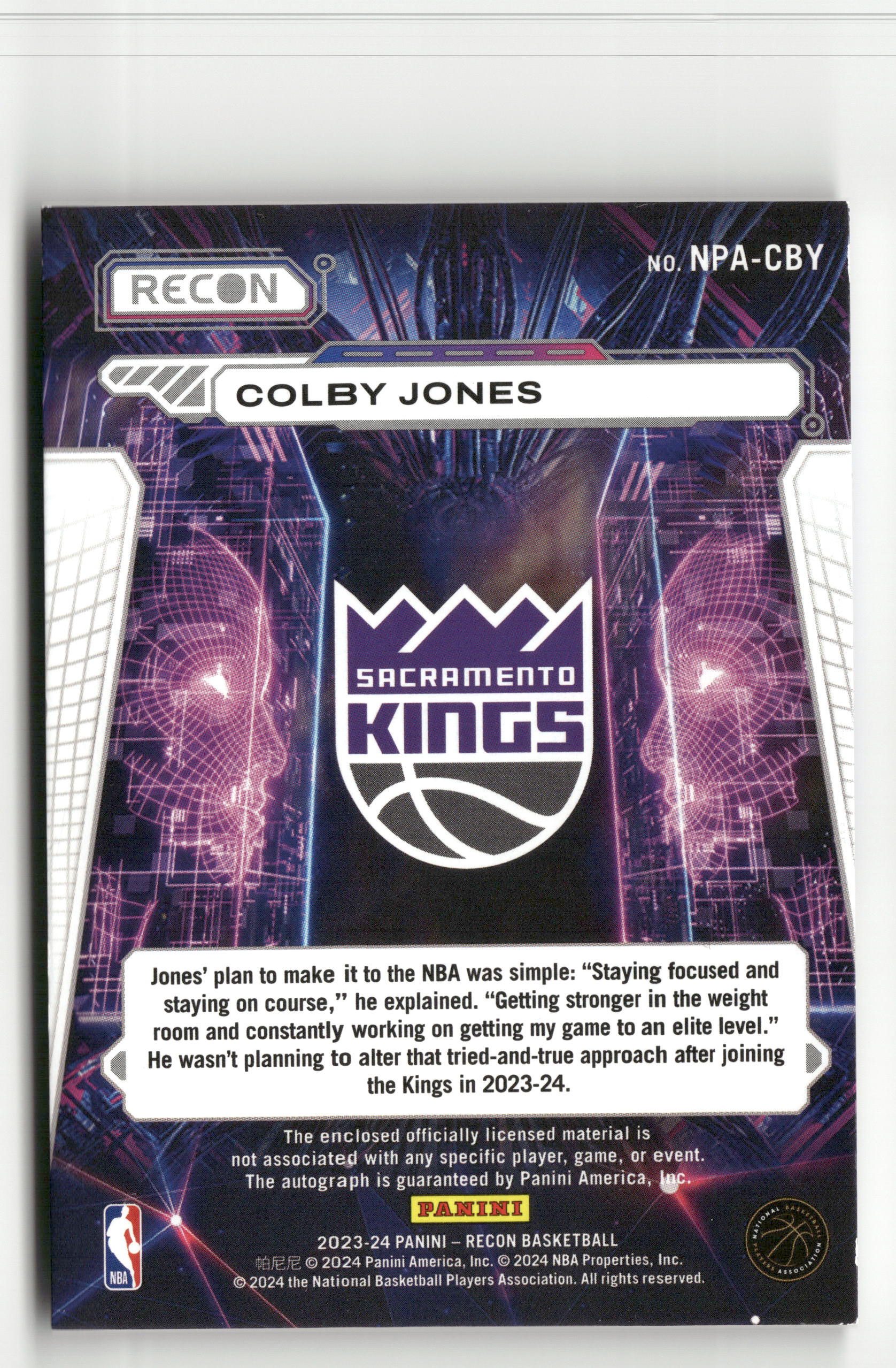 2023-24 Panini Recon #NPA-CBY Colby Jones Novice Patch Autographs Blue #/49 - Image 2