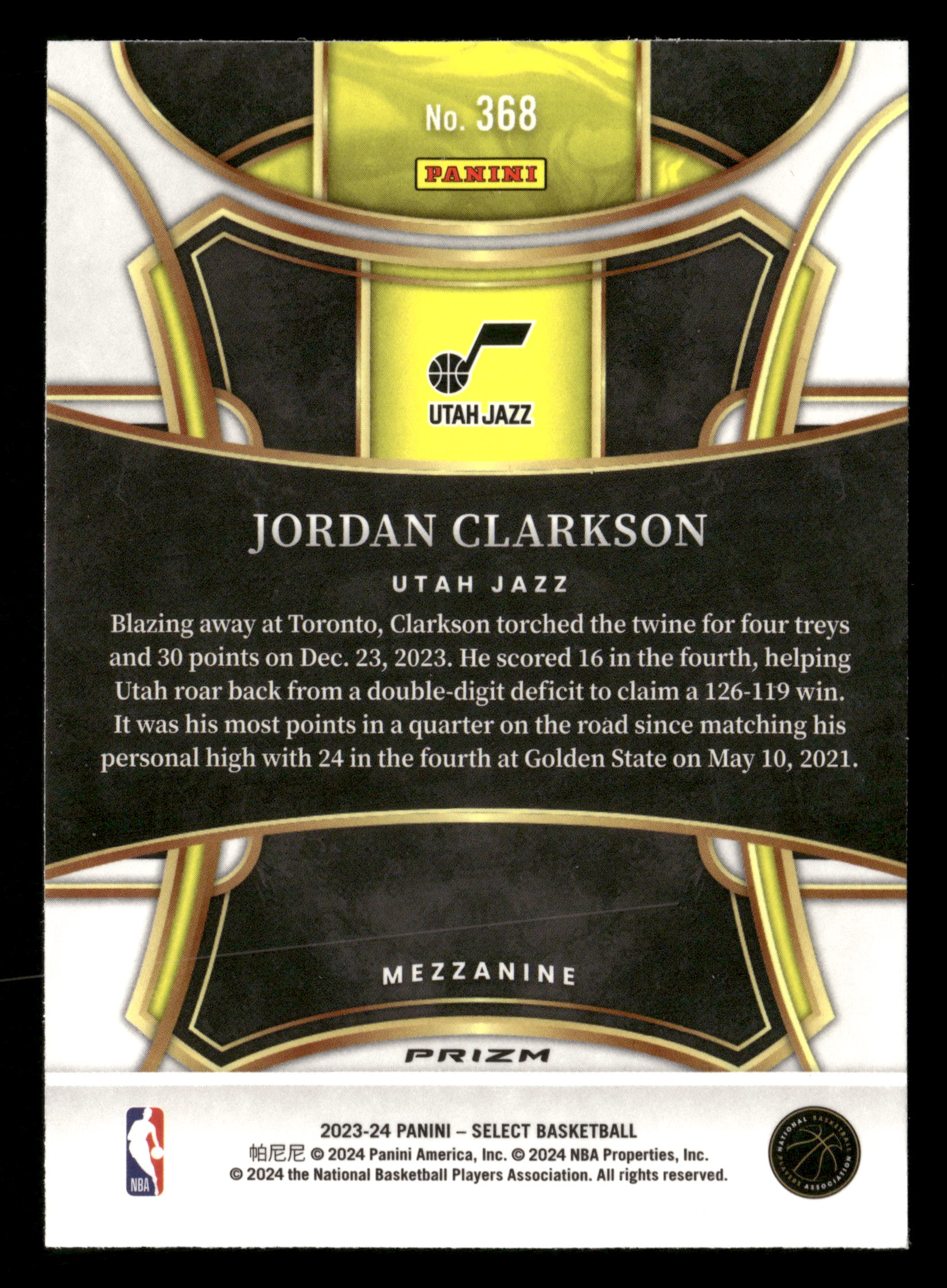 2023/24 Panini Select #368 Jordan Clarkson Elephant Prizm SSP - Image 2