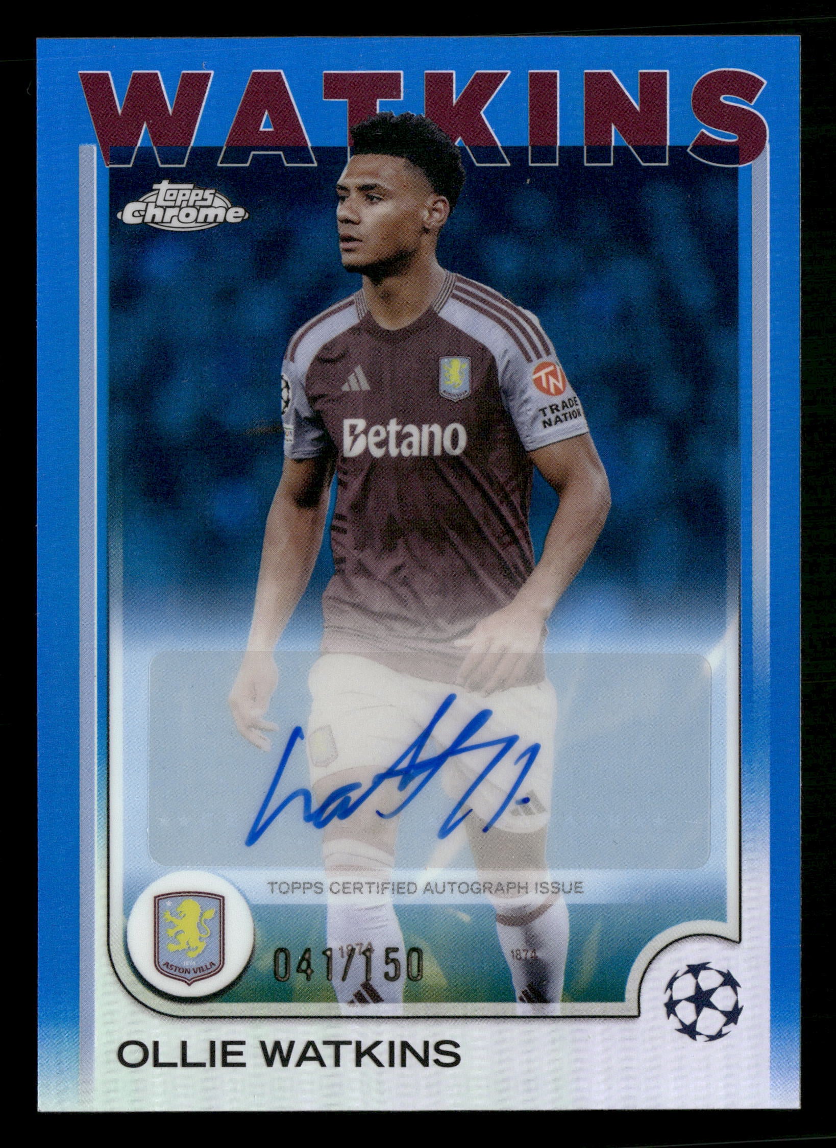 2023-24 Topps Chrome UCC#CA-OW Ollie Watkins Chrome Auto #/150