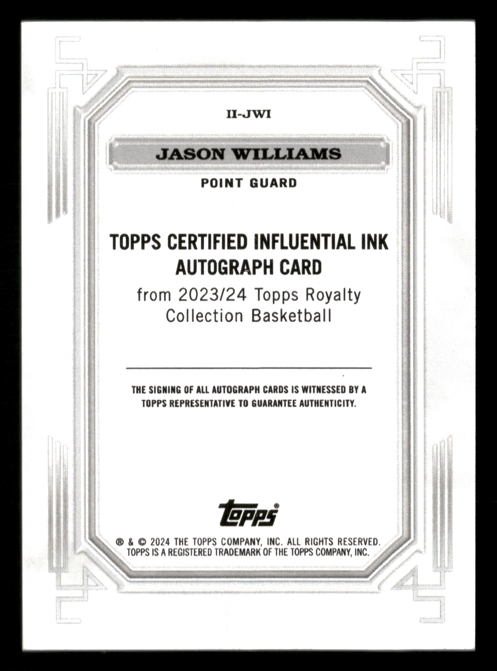 2023-24 Topps Royalty #II-JWI Jason Williams Influential Ink Gold #/10 - Image 2