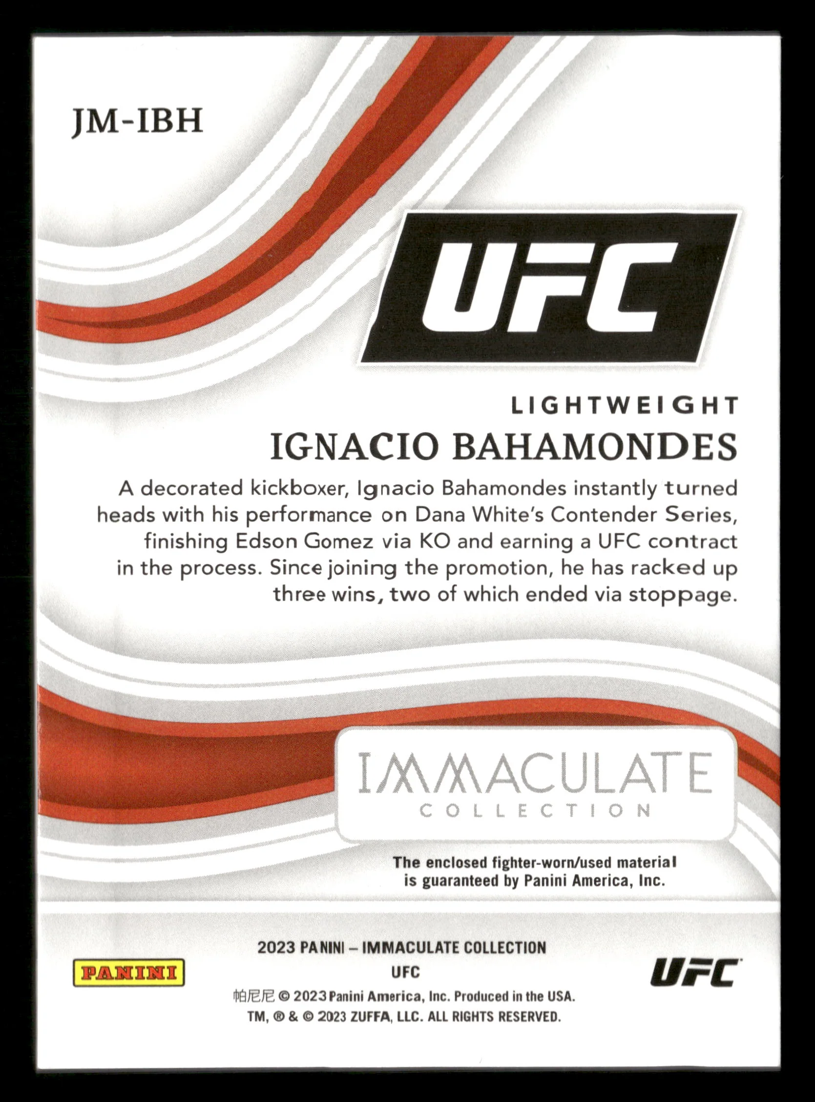 2023 Immaculate UFC Ignacio Bahamondes Jumbo Memorabilia Walkout Pants #/10 - Image 2
