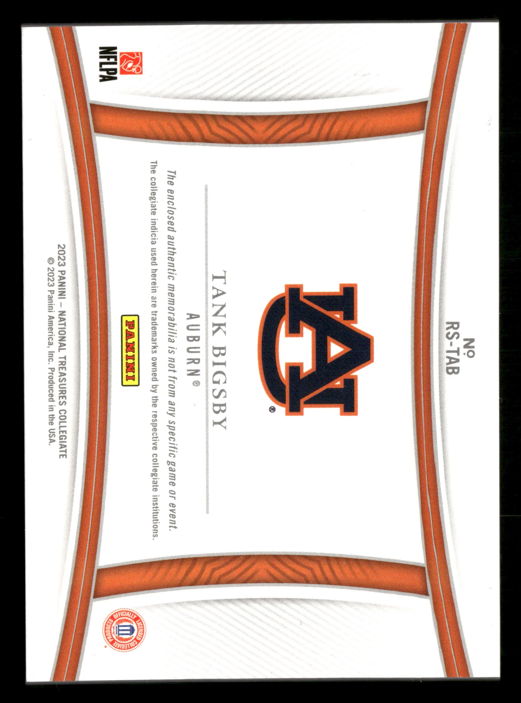 2023 National Treasures Collegiate #RS-TAB Tank Bigsby Jumbo Patch 1/1 - Image 2