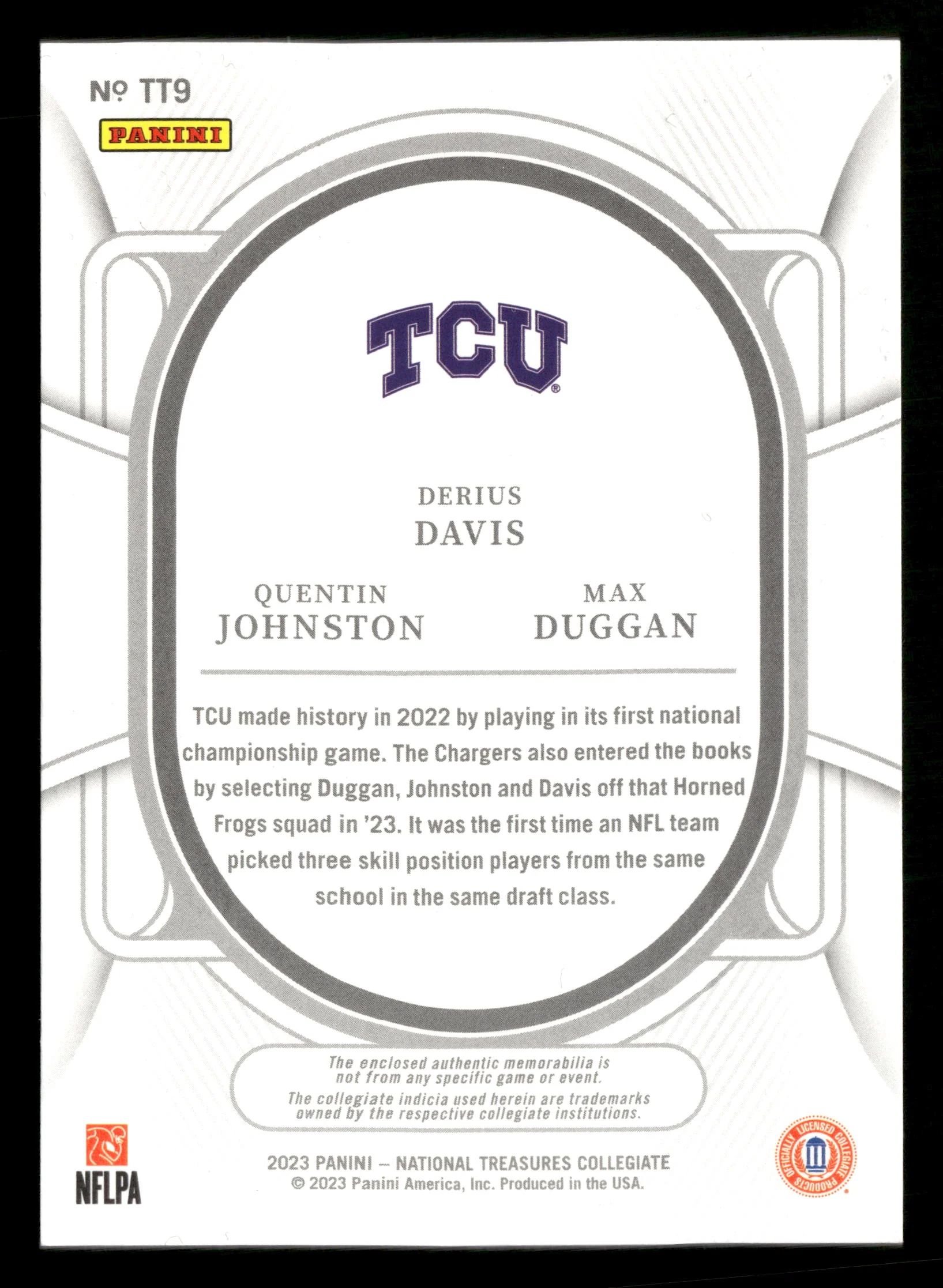 2023 National Treasures Collegiate #TT9 Horned Frogs Triple Relic #/75 - Image 2
