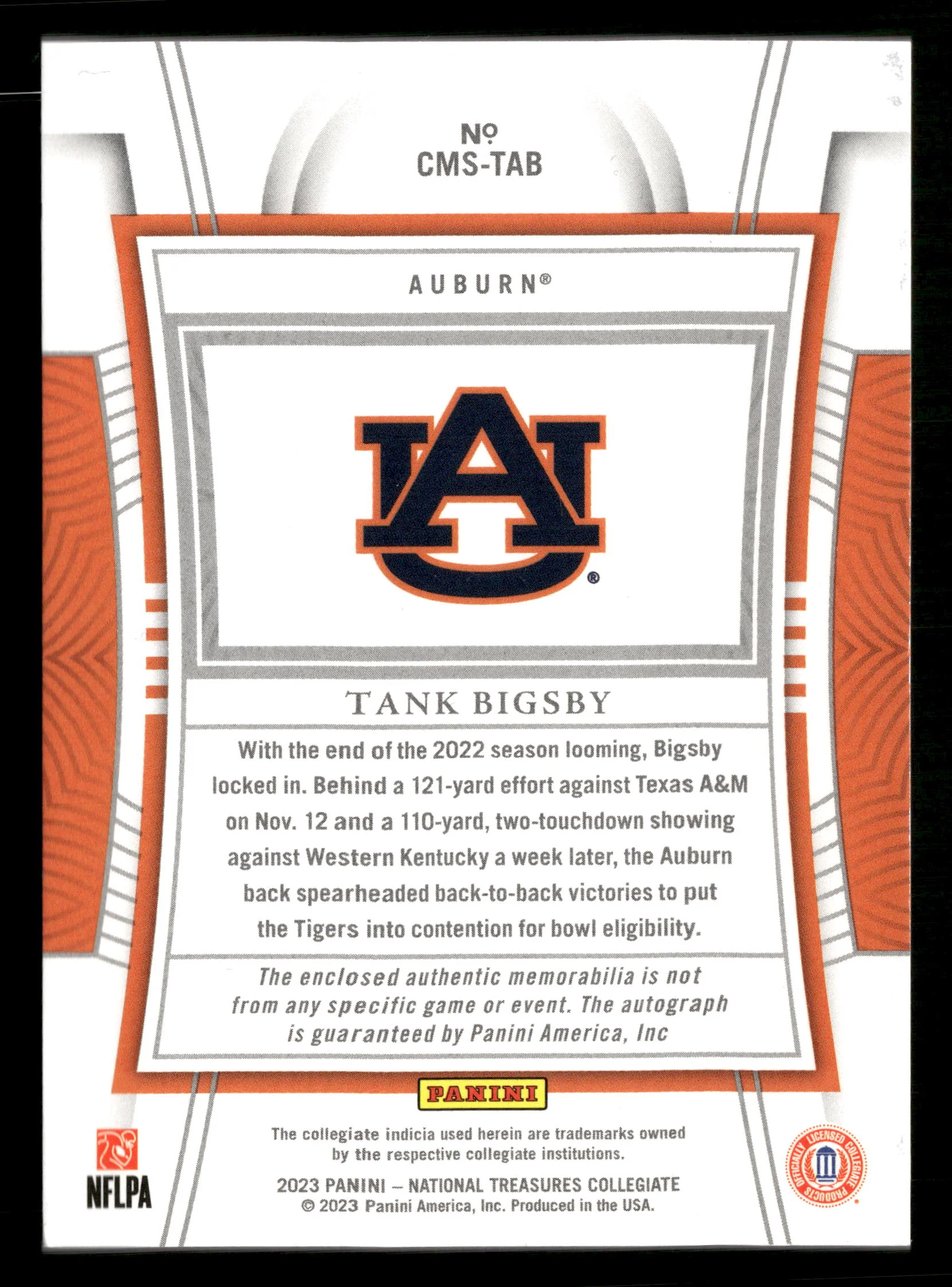 2023 Panini National Treasures Collegiate #CMS-TAB Tank Bigsby Century Blue #/49 - Image 2