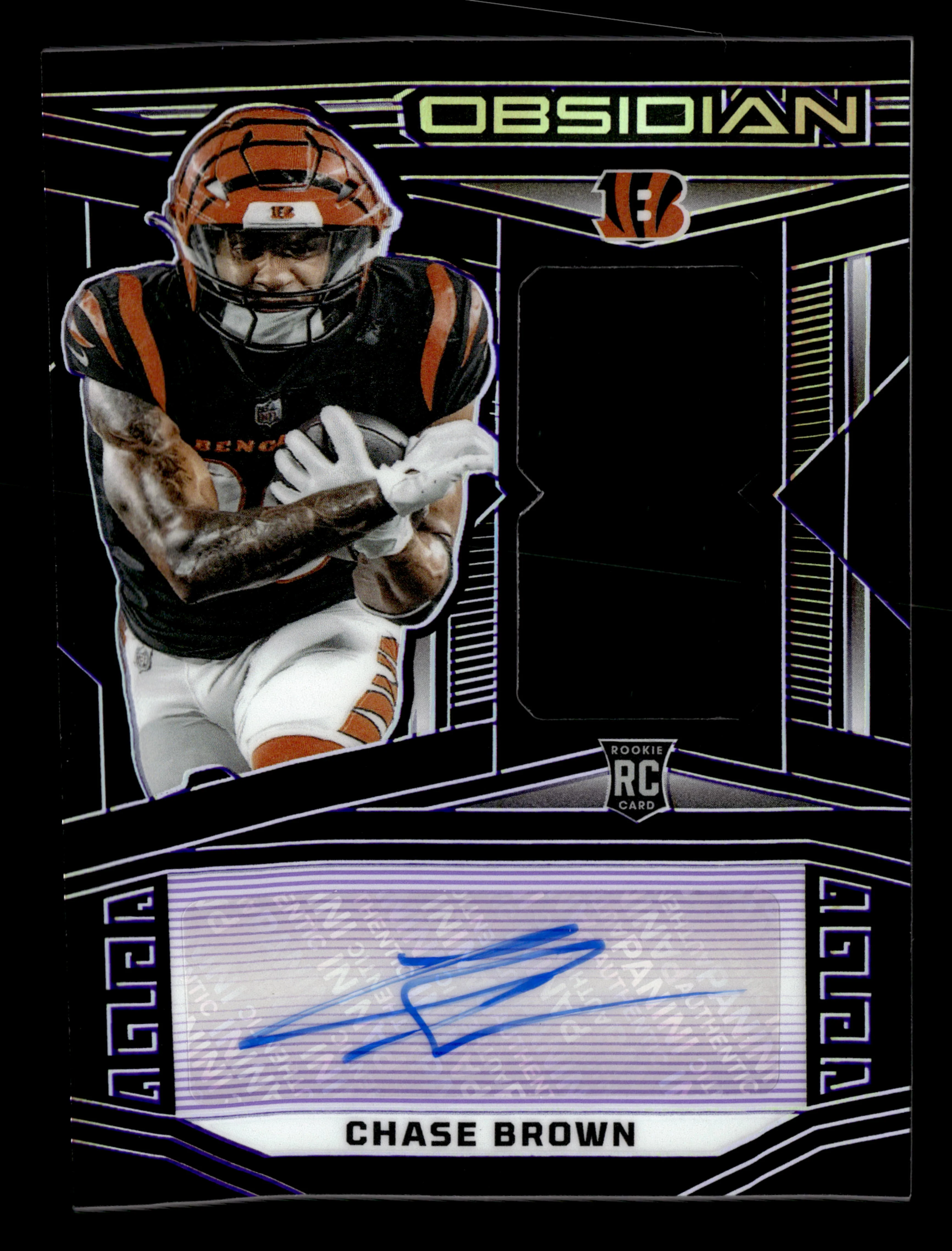 2023 Panini Obsidian #234 Chase Brown Electric Etch Purple Auto #/75